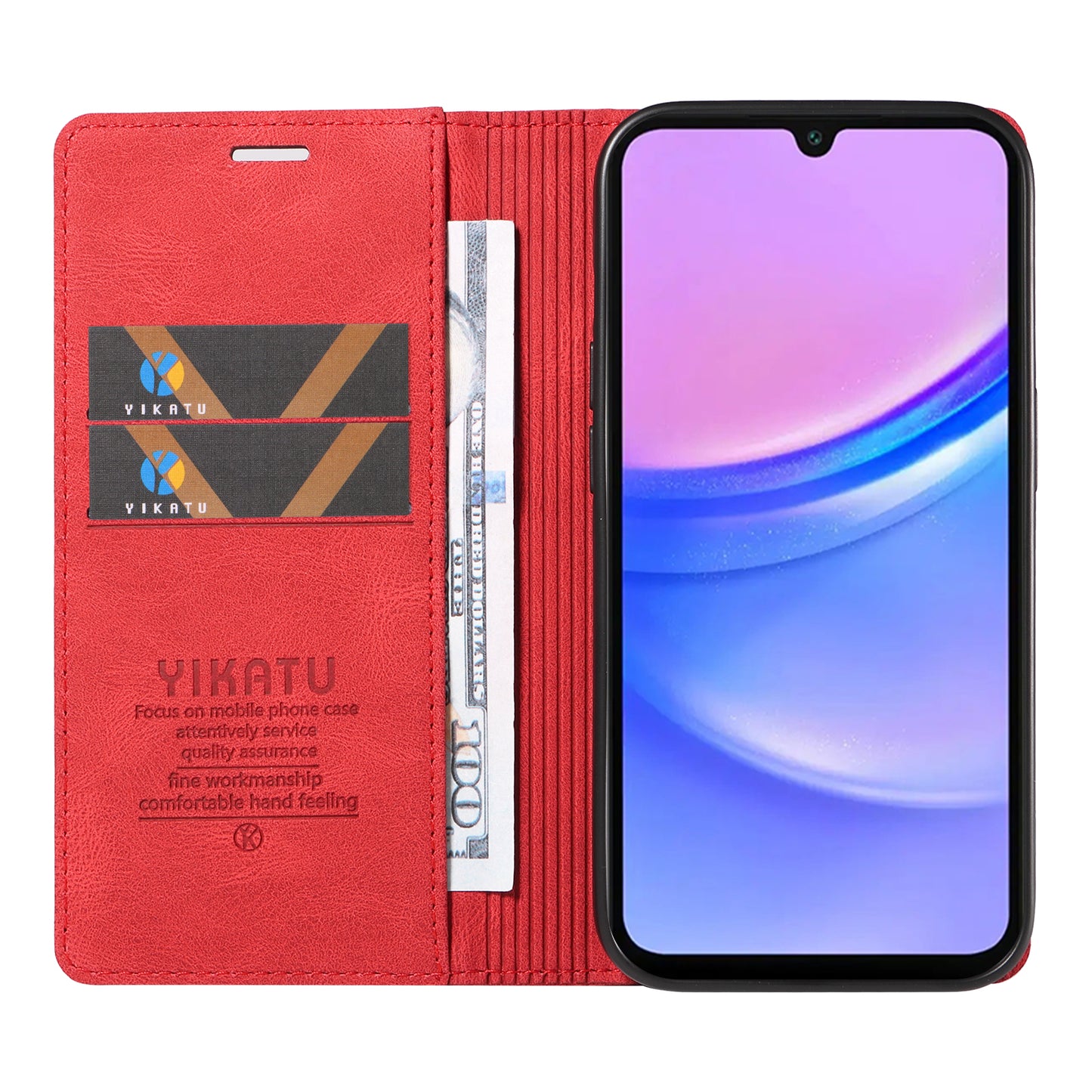 YIKATU YK-004 For Samsung Galaxy A16 5G / A16 4G Case Leather Skin-Touch Phone Cover Magnetic Auto-Absorbed - Red