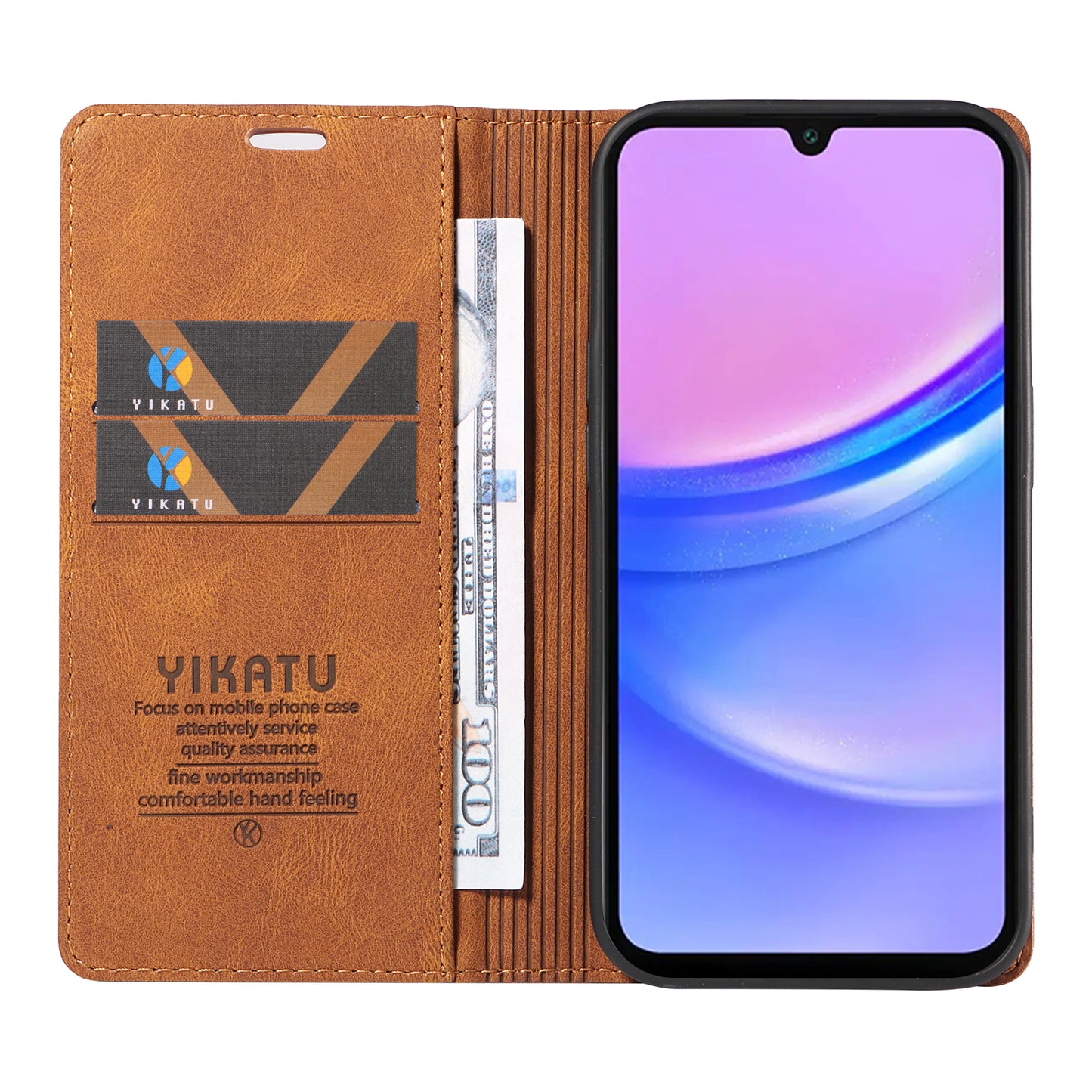YIKATU YK-004 For Samsung Galaxy A16 5G / A16 4G Case Leather Skin-Touch Phone Cover Magnetic Auto-Absorbed - Brown