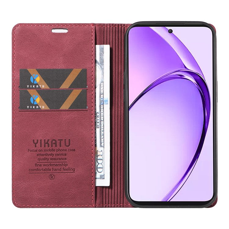 YIKATU YK-004 For Oppo A3 Pro (Global) 5G Case Leather Skin-Touch Phone Cover Magnetic Auto-Absorbed - Wine Red