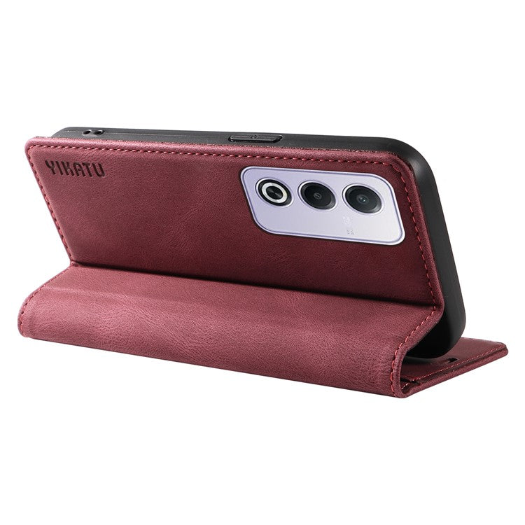 YIKATU YK-004 For Oppo A3 Pro (Global) 5G Case Leather Skin-Touch Phone Cover Magnetic Auto-Absorbed - Wine Red