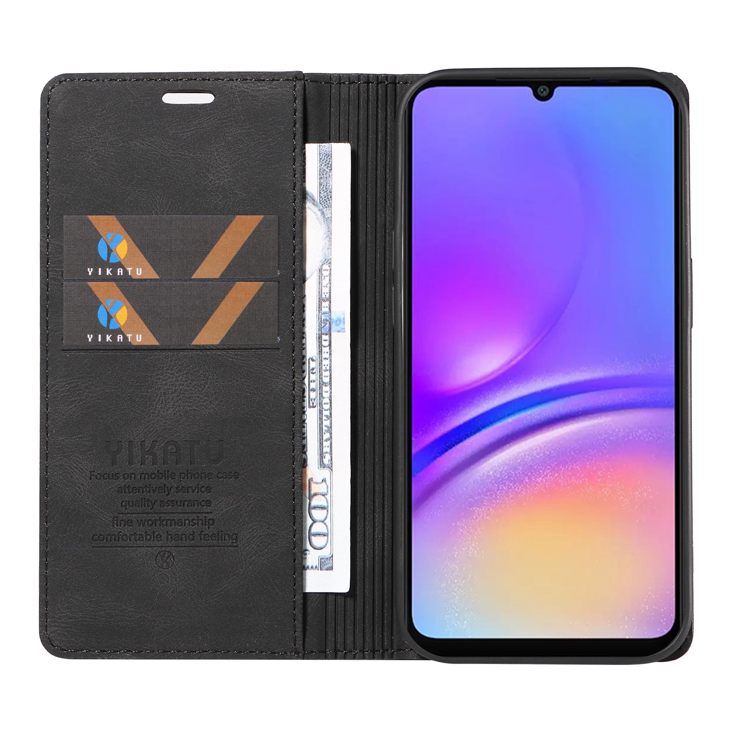 YIKATU YK-004 For Samsung Galaxy A06 Case Leather Skin-Touch Phone Cover Magnetic Auto-Absorbed - Black