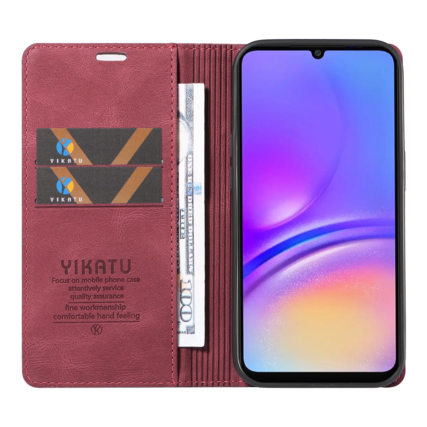 YIKATU YK-004 For Samsung Galaxy A06 Case Leather Skin-Touch Phone Cover Magnetic Auto-Absorbed - Wine Red