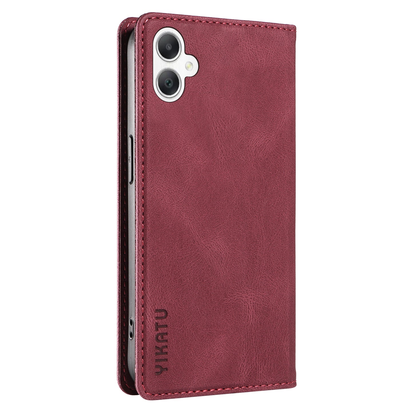 YIKATU YK-004 For Samsung Galaxy A06 Case Leather Skin-Touch Phone Cover Magnetic Auto-Absorbed - Wine Red