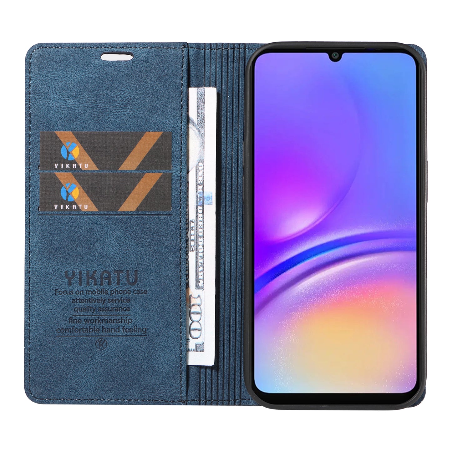 YIKATU YK-004 For Samsung Galaxy A06 Case Leather Skin-Touch Phone Cover Magnetic Auto-Absorbed - Blue