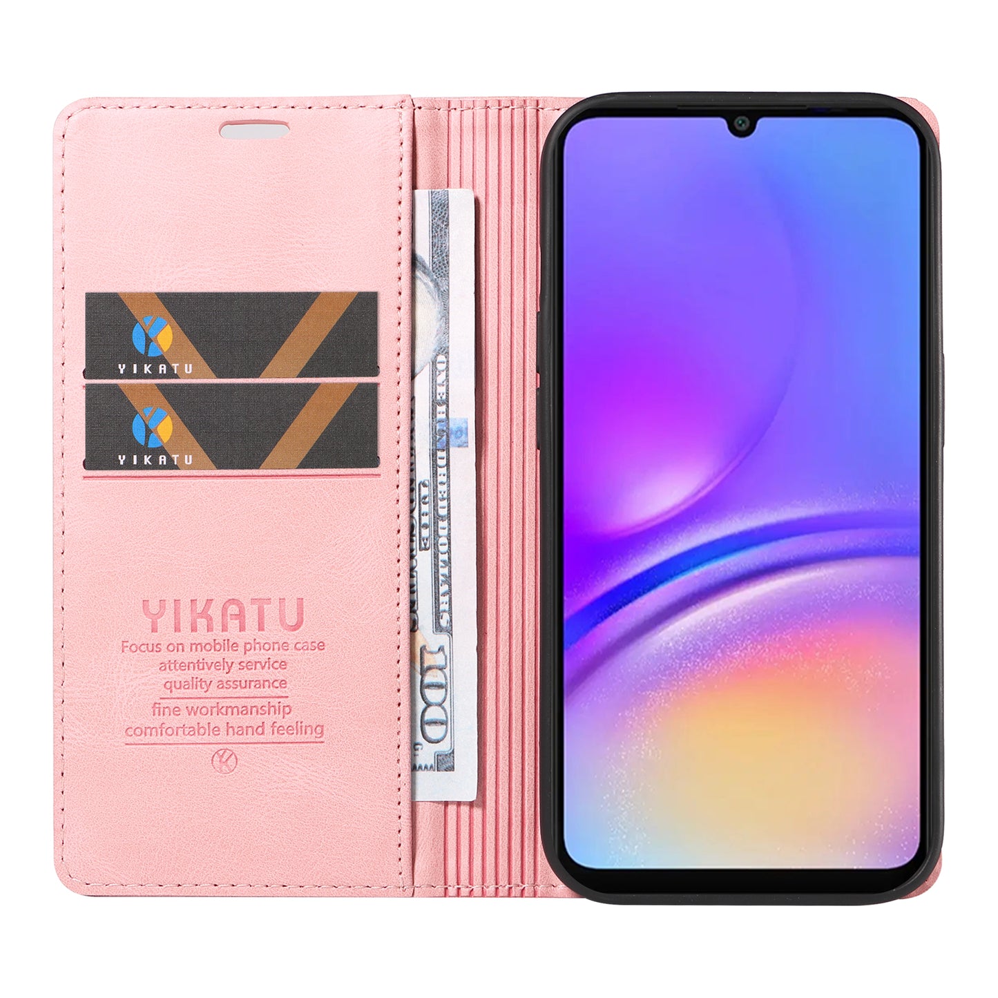 YIKATU YK-004 For Samsung Galaxy A06 Case Leather Skin-Touch Phone Cover Magnetic Auto-Absorbed - Pink