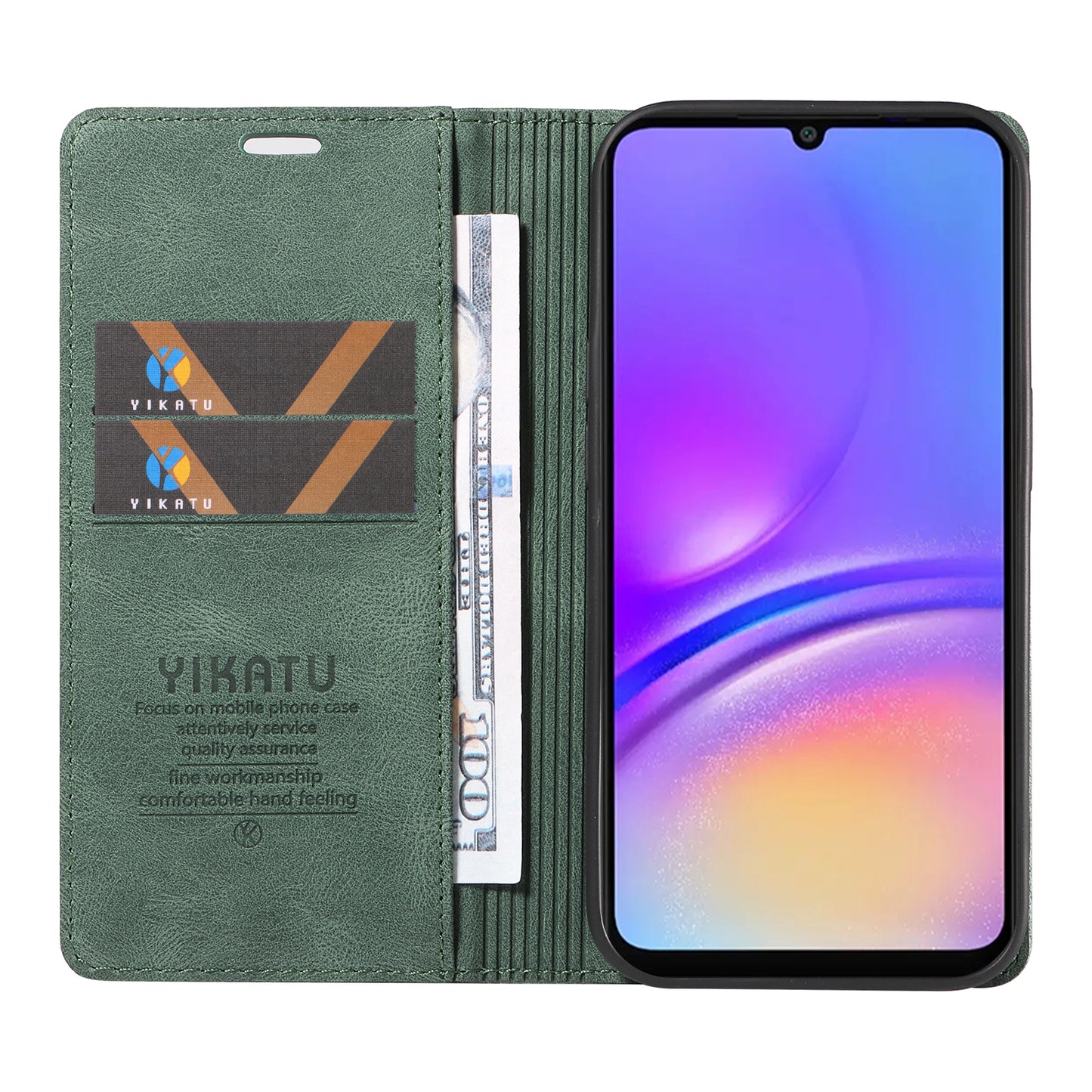 YIKATU YK-004 For Samsung Galaxy A06 Case Leather Skin-Touch Phone Cover Magnetic Auto-Absorbed - Green