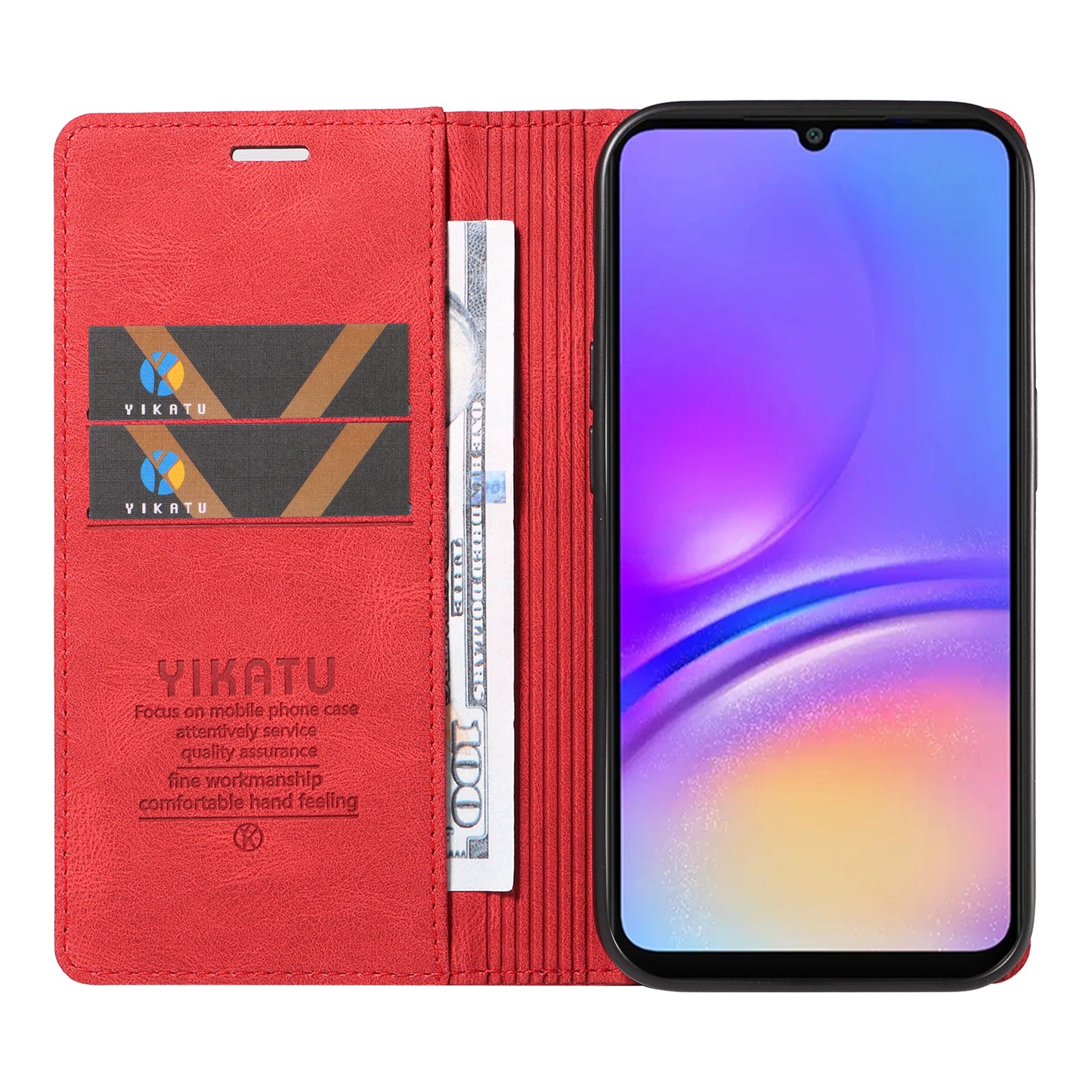 YIKATU YK-004 For Samsung Galaxy A06 Case Leather Skin-Touch Phone Cover Magnetic Auto-Absorbed - Red