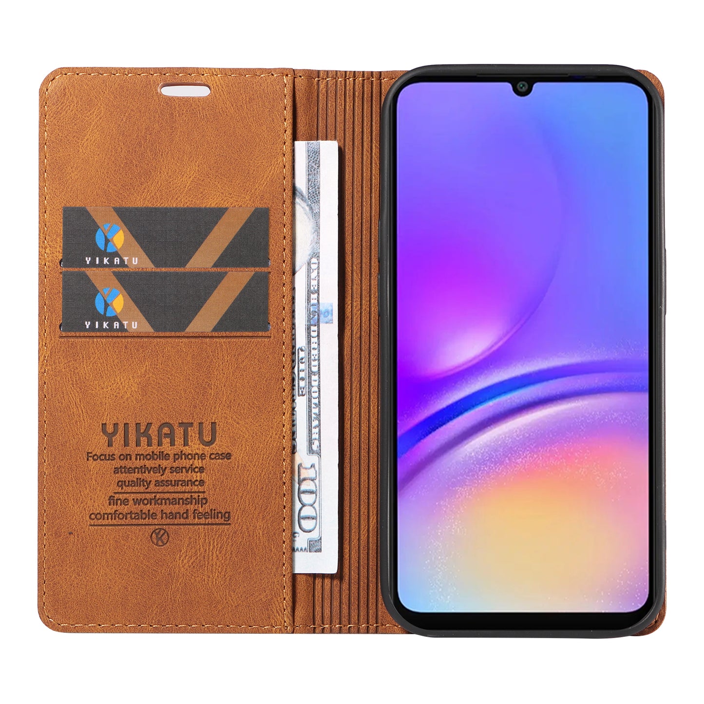 YIKATU YK-004 For Samsung Galaxy A06 Case Leather Skin-Touch Phone Cover Magnetic Auto-Absorbed - Brown