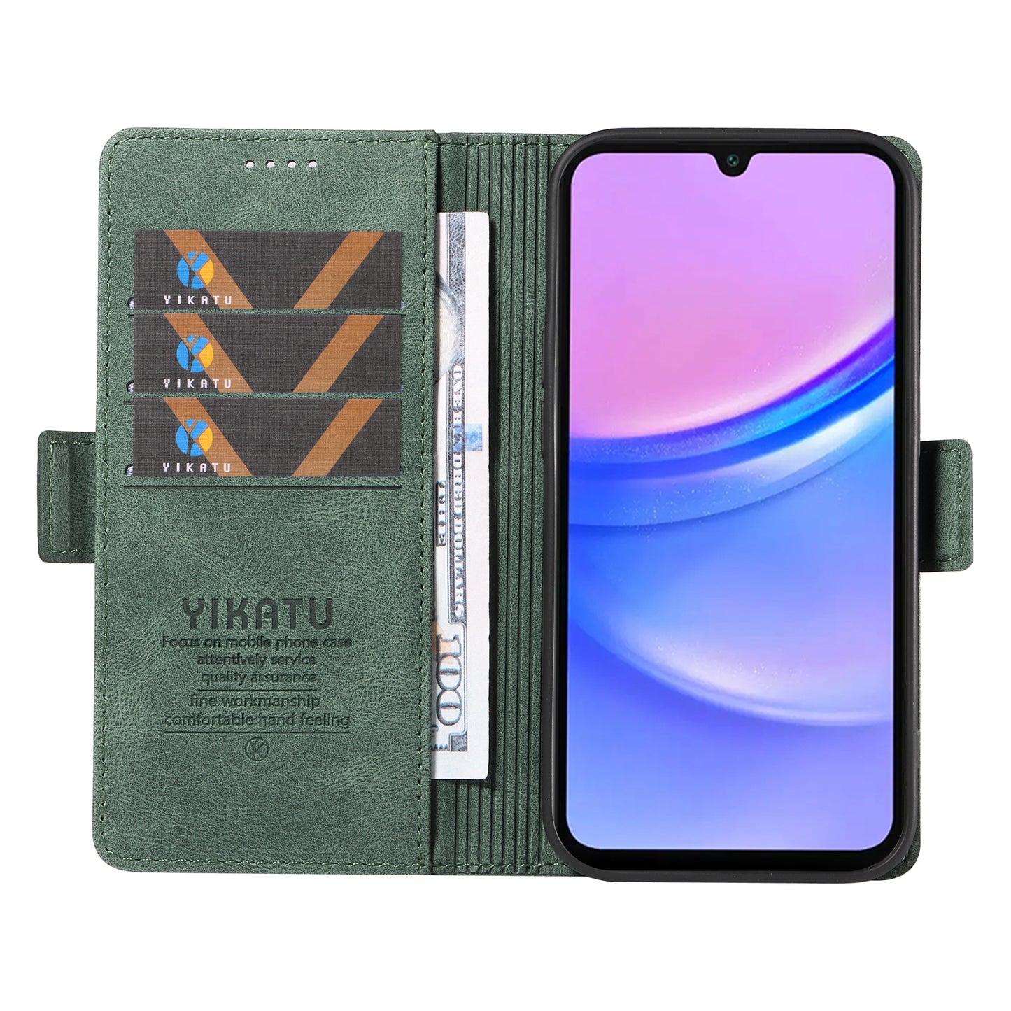 YIKATU YK-005 For Samsung Galaxy A16 5G / A16 4G Case PU Leather Wallet Phone Cover Skin Touch Feeling - Green
