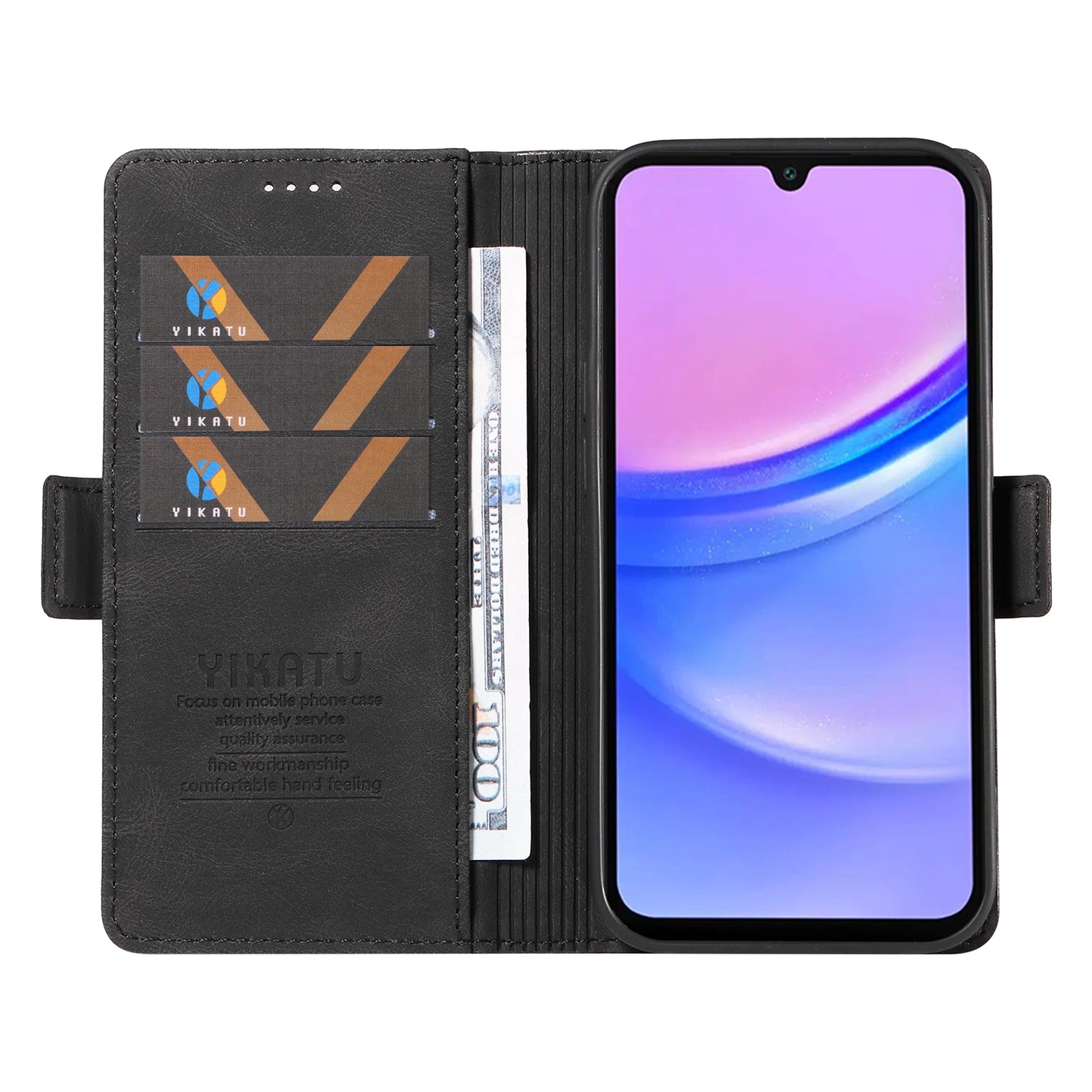 YIKATU YK-005 For Samsung Galaxy A16 5G / A16 4G Case PU Leather Wallet Phone Cover Skin Touch Feeling - Black