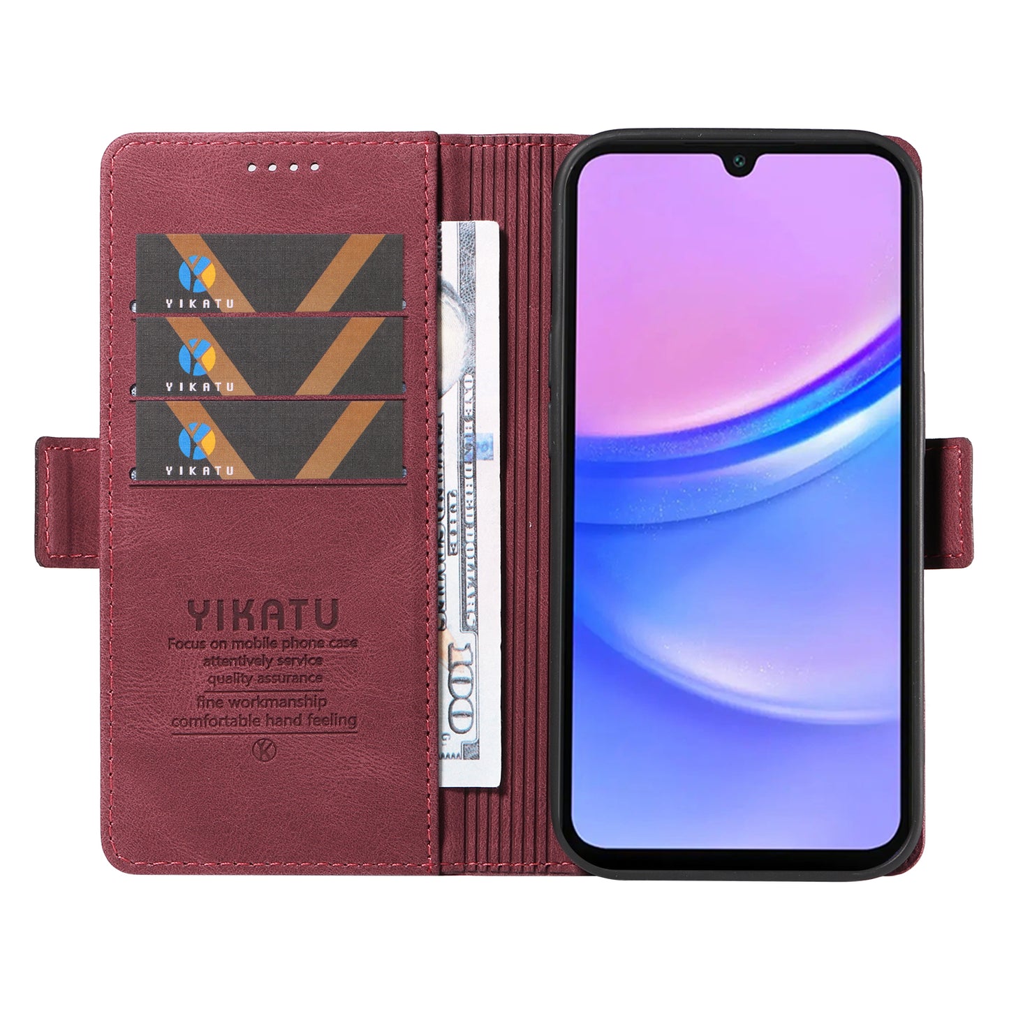YIKATU YK-005 For Samsung Galaxy A16 5G / A16 4G Case PU Leather Wallet Phone Cover Skin Touch Feeling - Wine Red