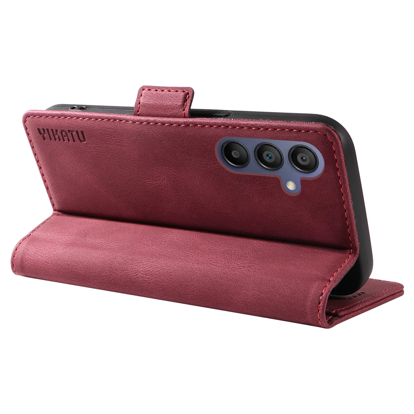 YIKATU YK-005 For Samsung Galaxy A16 5G / A16 4G Case PU Leather Wallet Phone Cover Skin Touch Feeling - Wine Red