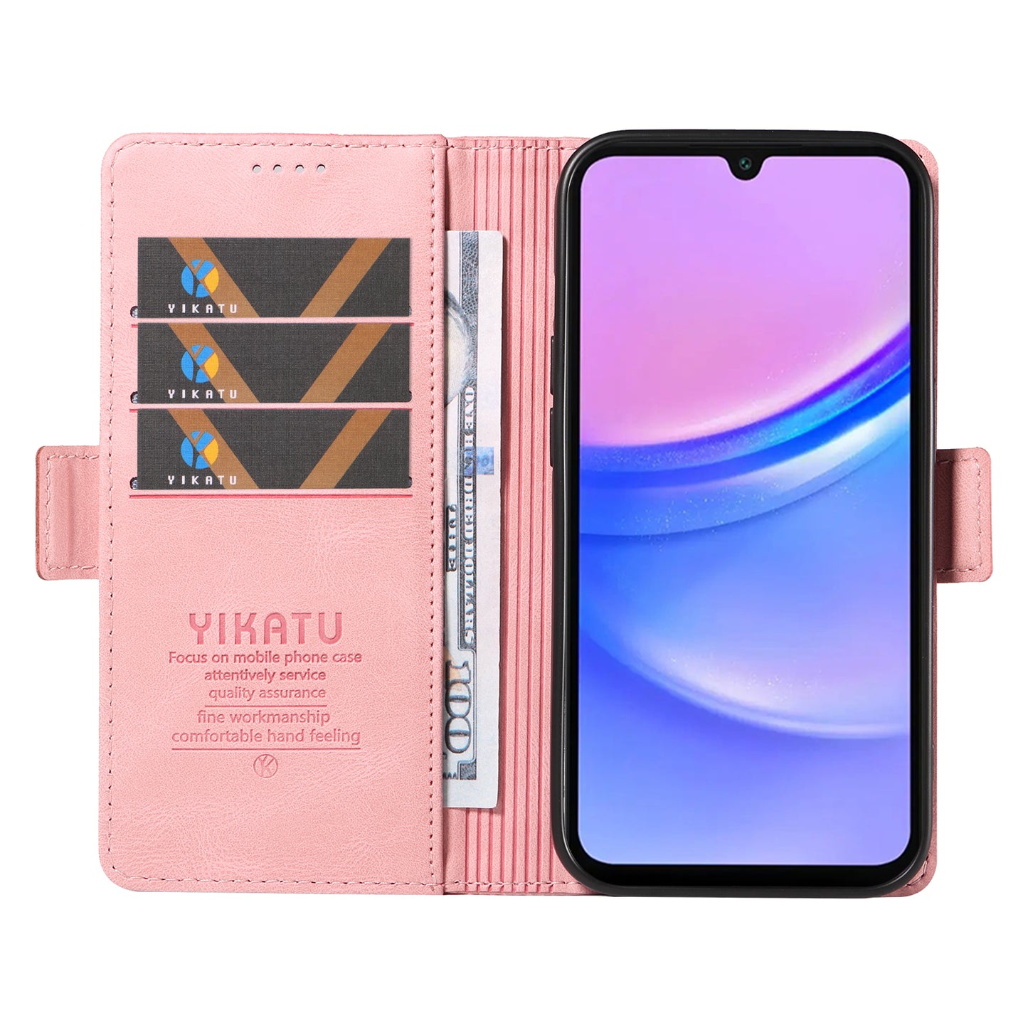 YIKATU YK-005 For Samsung Galaxy A16 5G / A16 4G Case PU Leather Wallet Phone Cover Skin Touch Feeling - Pink