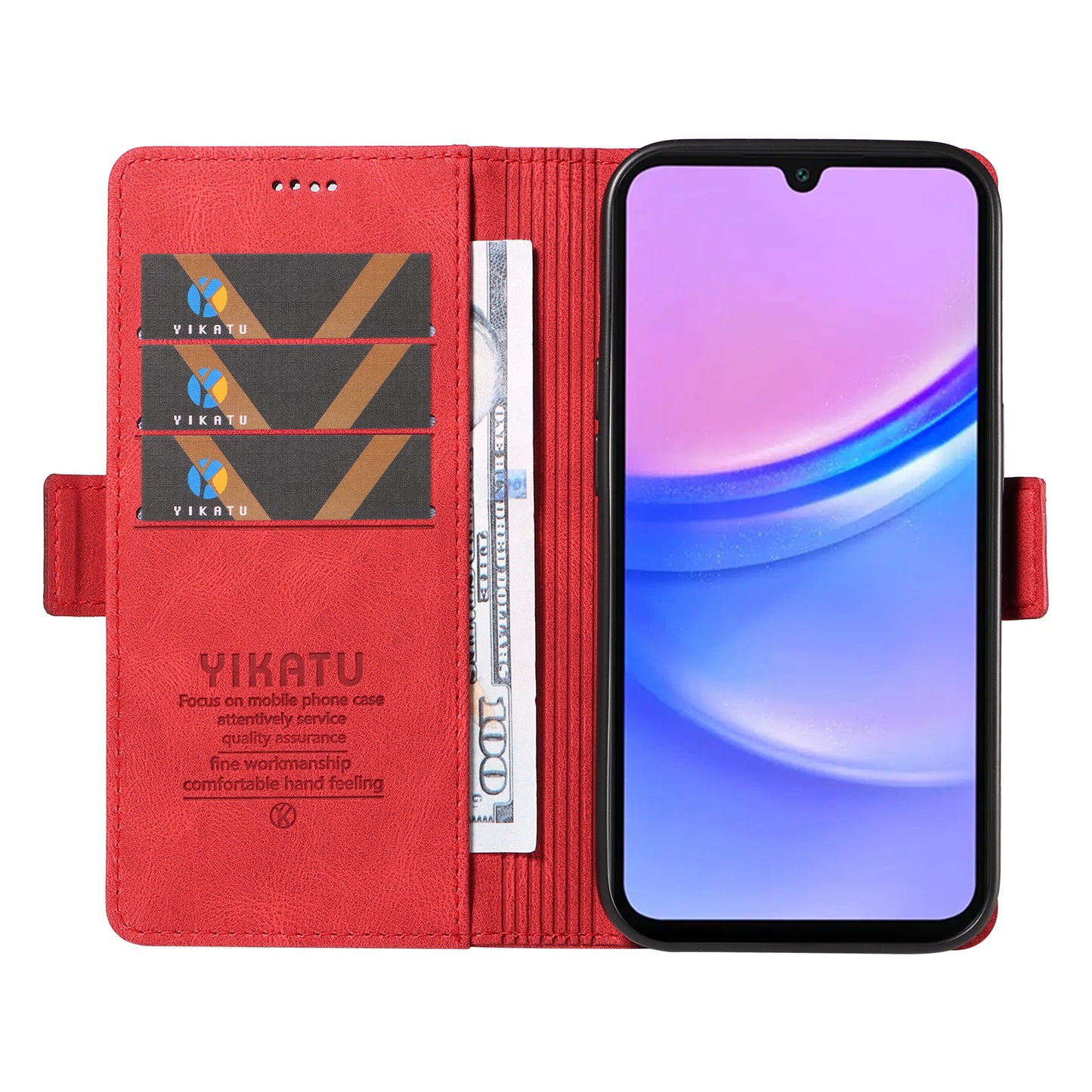 YIKATU YK-005 For Samsung Galaxy A16 5G / A16 4G Case PU Leather Wallet Phone Cover Skin Touch Feeling - Red