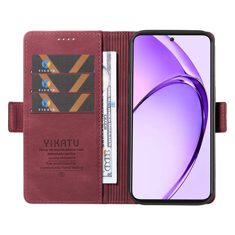 YIKATU YK-005 For Oppo A3 Pro (Global) 5G Case PU Leather Wallet Phone Cover Skin Touch Feeling - Wine Red