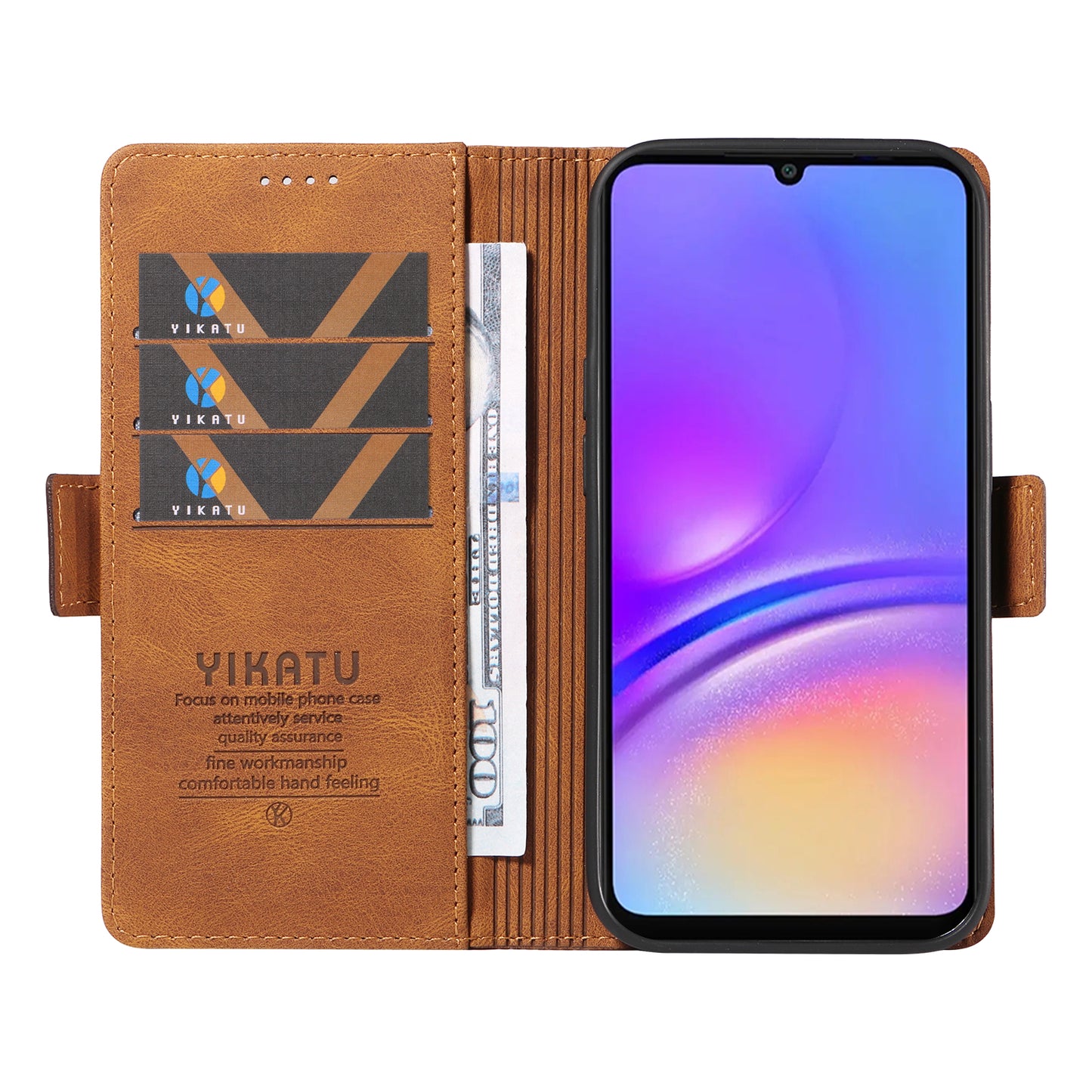 YIKATU YK-005 For Samsung Galaxy A06 Case PU Leather Wallet Phone Cover Skin Touch Feeling - Brown