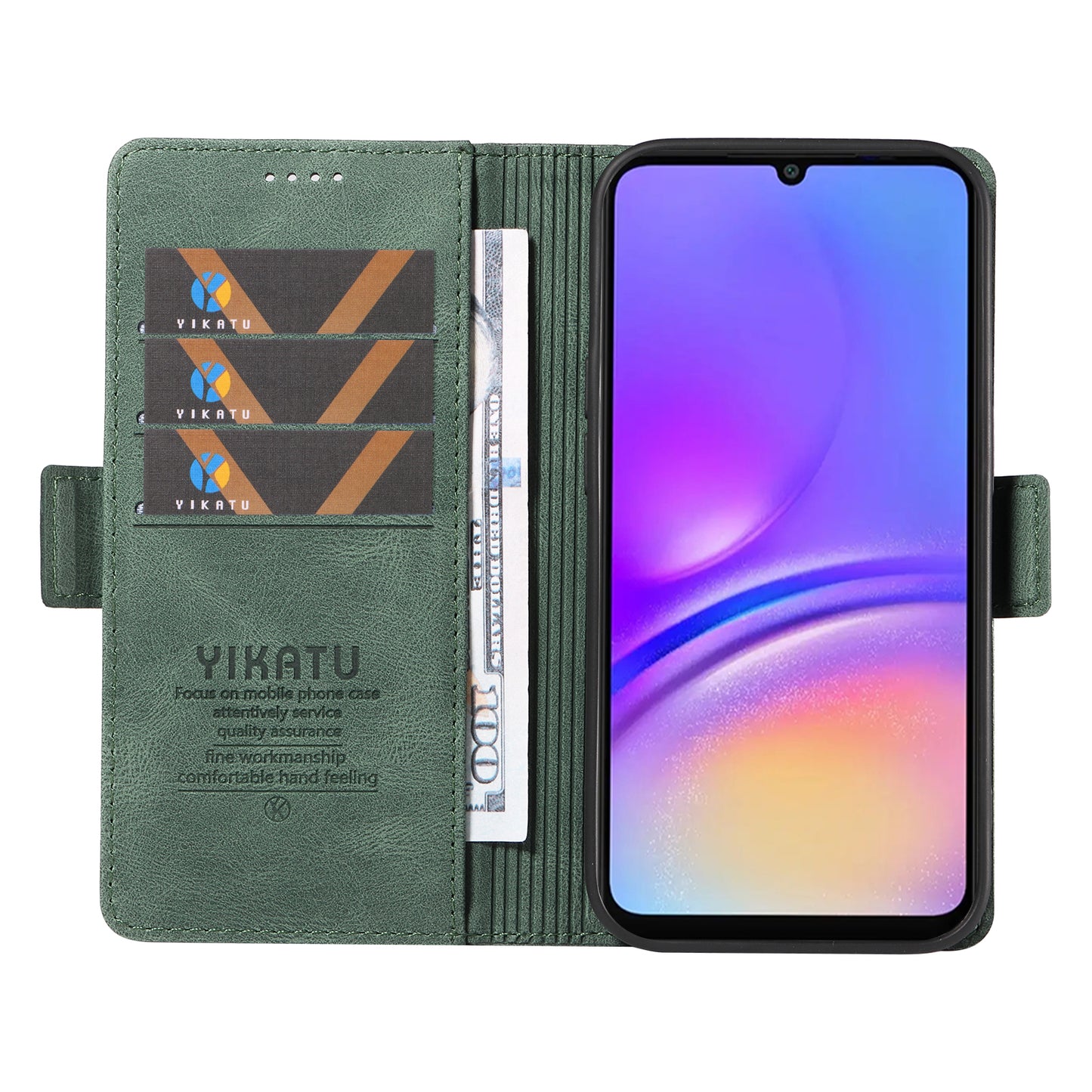 YIKATU YK-005 For Samsung Galaxy A06 Case PU Leather Wallet Phone Cover Skin Touch Feeling - Green