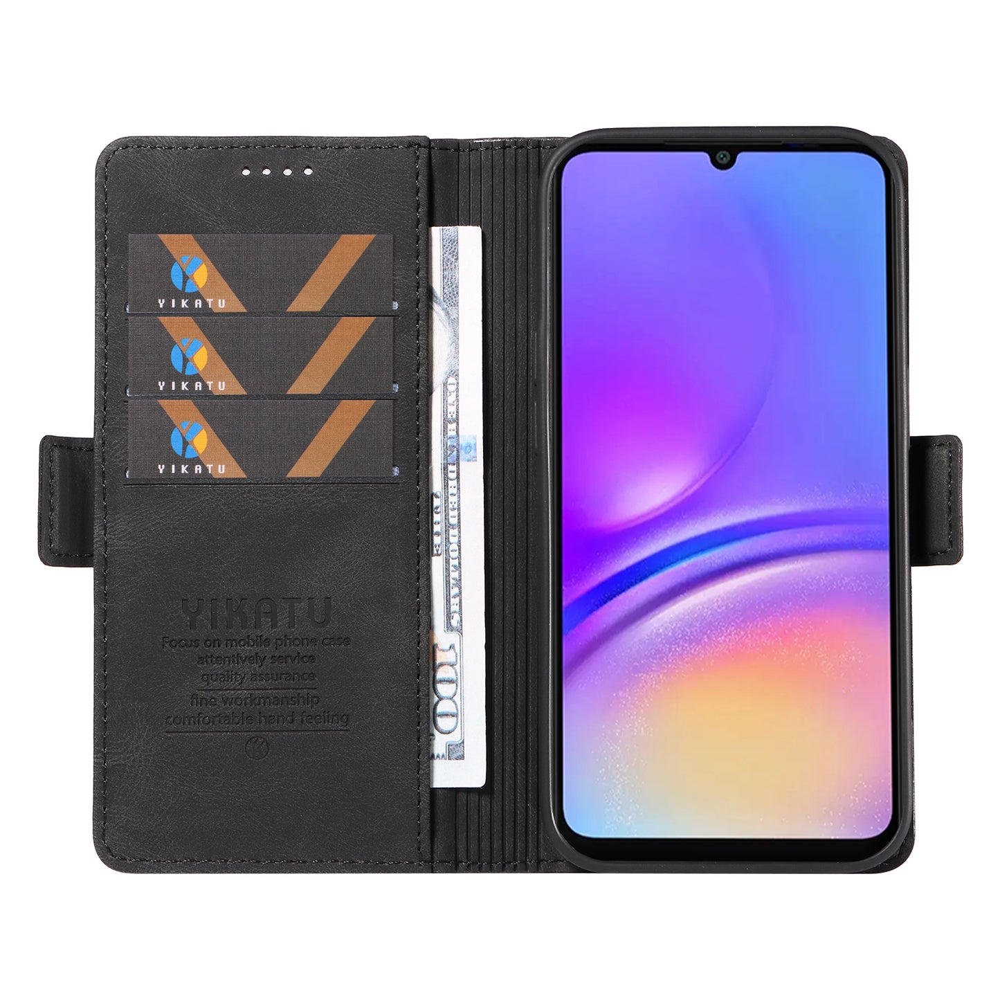 YIKATU YK-005 For Samsung Galaxy A06 Case PU Leather Wallet Phone Cover Skin Touch Feeling - Black