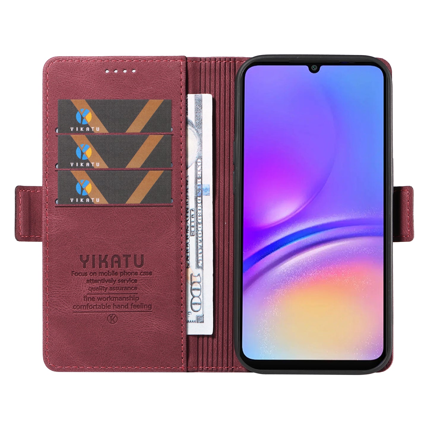 YIKATU YK-005 For Samsung Galaxy A06 Case PU Leather Wallet Phone Cover Skin Touch Feeling - Wine Red