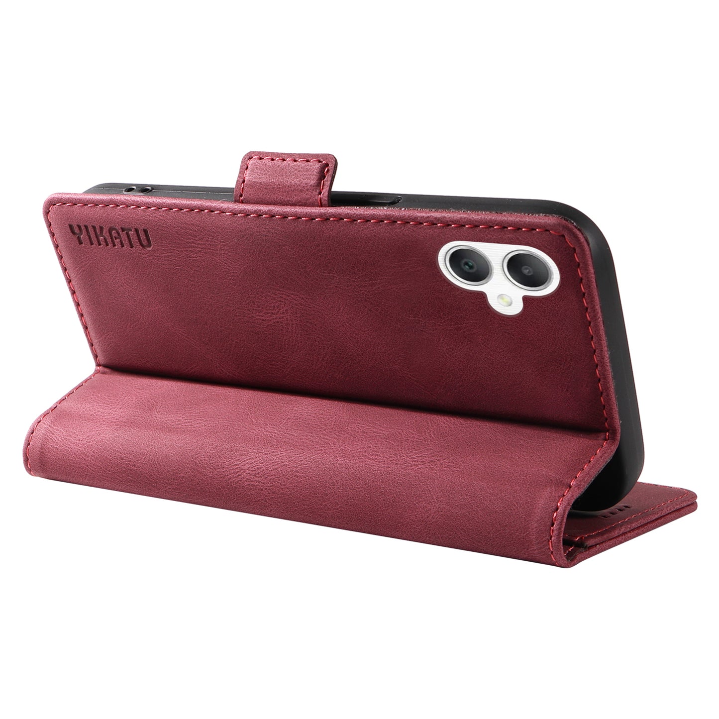 YIKATU YK-005 For Samsung Galaxy A06 Case PU Leather Wallet Phone Cover Skin Touch Feeling - Wine Red