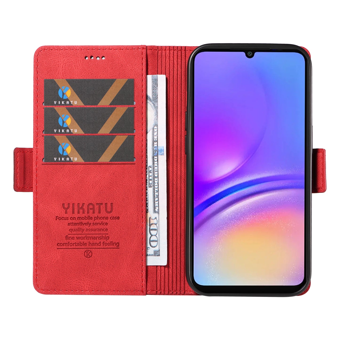 YIKATU YK-005 For Samsung Galaxy A06 Case PU Leather Wallet Phone Cover Skin Touch Feeling - Red