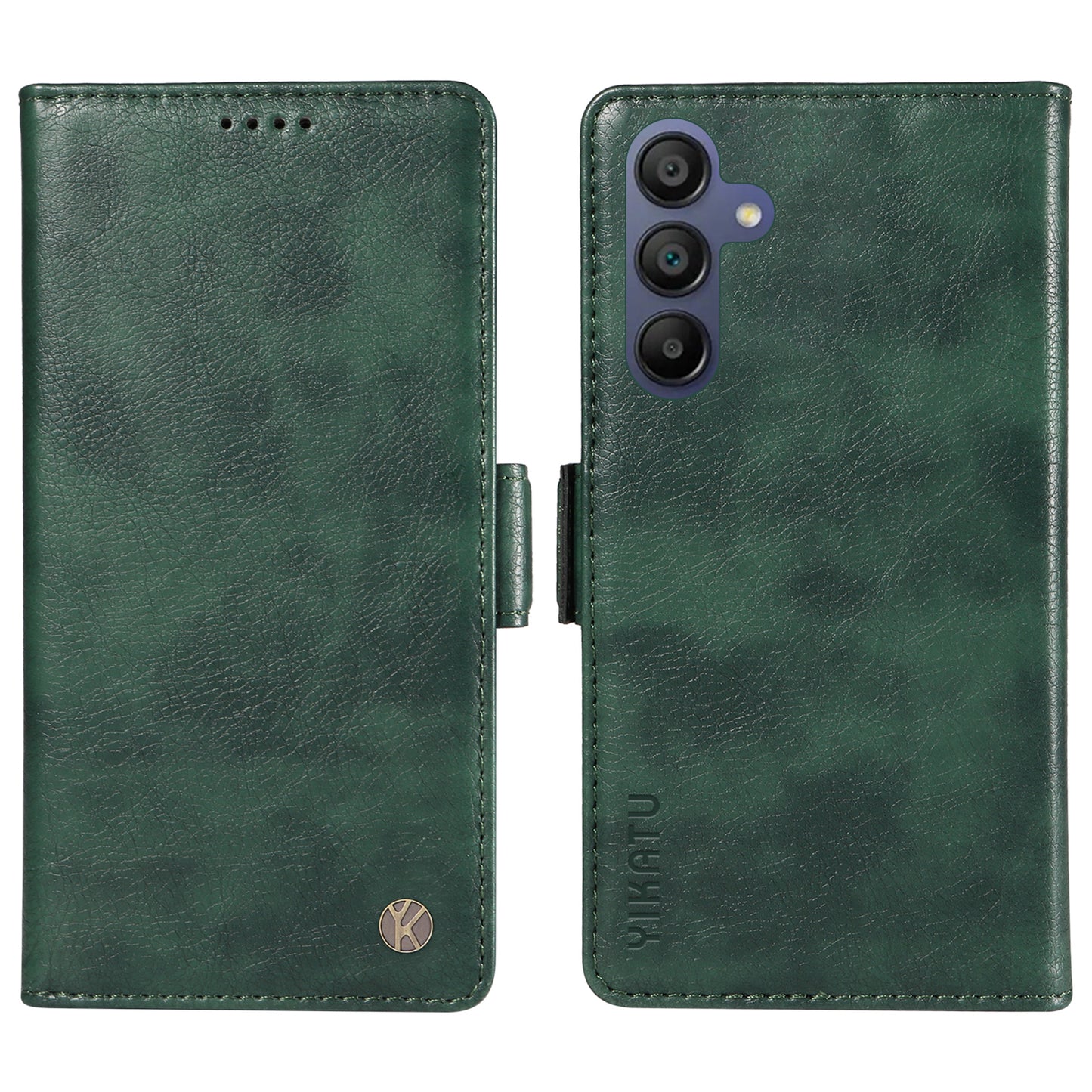 YIKATU YK-007 For Samsung Galaxy A16 5G / A16 4G Case Side Buckle PU Leather Phone Cover Litchi Texture - Green