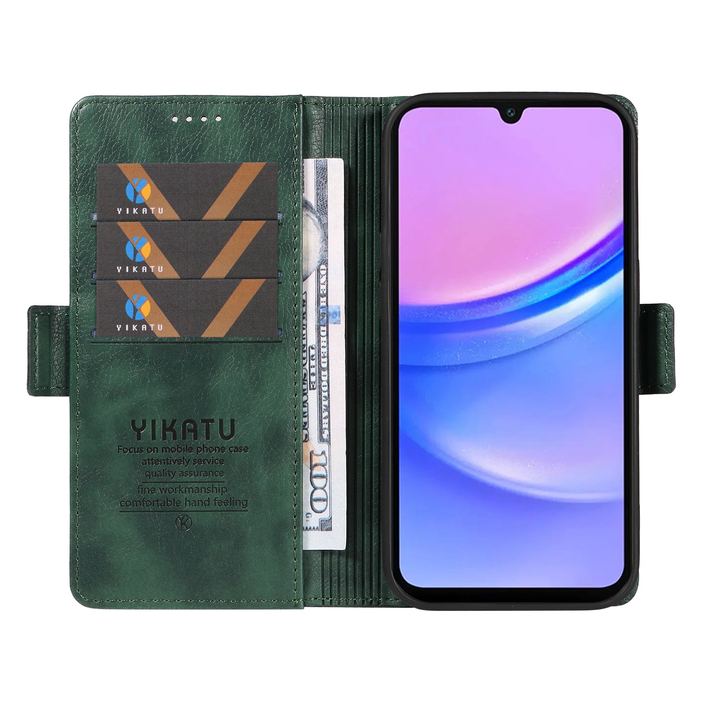 YIKATU YK-007 For Samsung Galaxy A16 5G / A16 4G Case Side Buckle PU Leather Phone Cover Litchi Texture - Green
