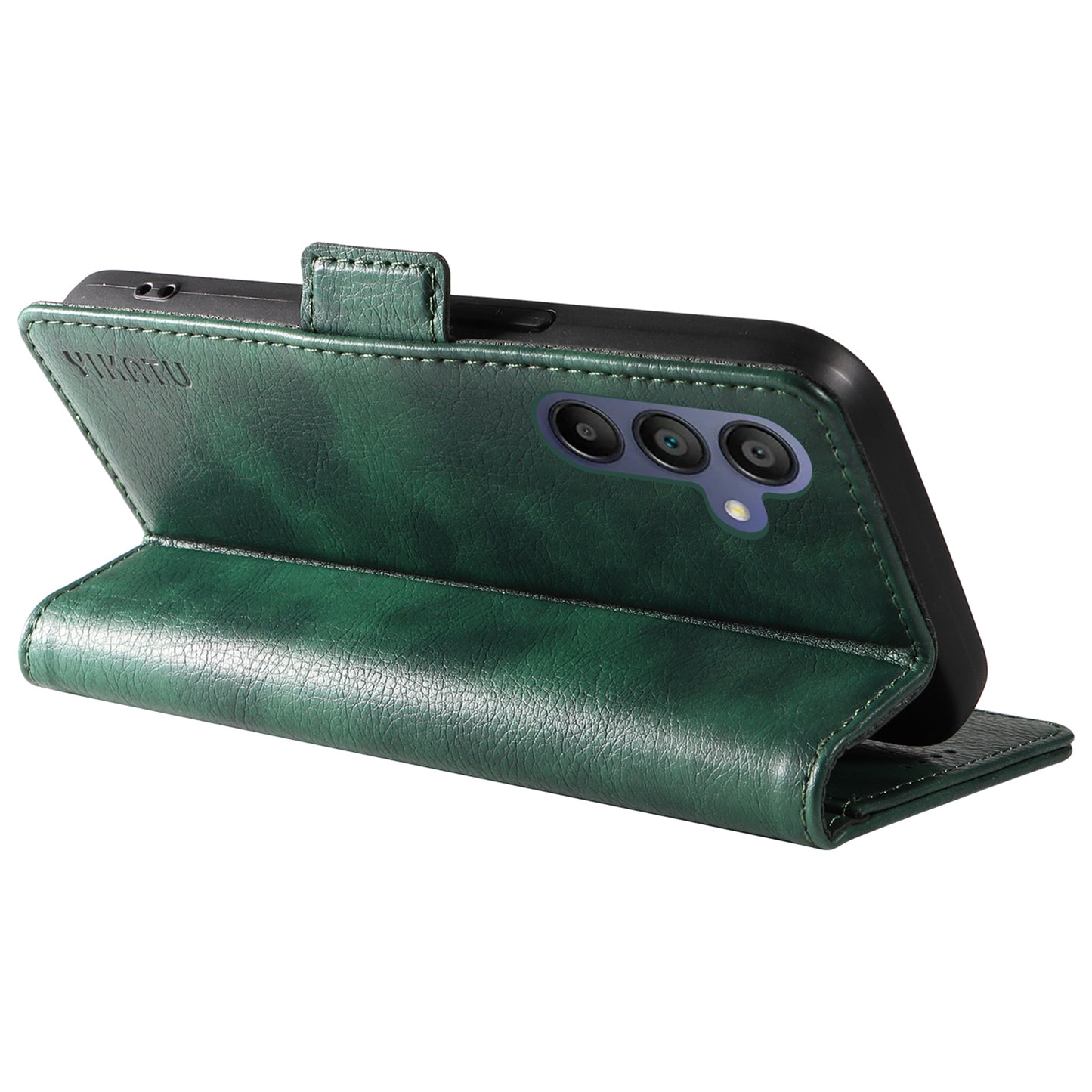 YIKATU YK-007 For Samsung Galaxy A16 5G / A16 4G Case Side Buckle PU Leather Phone Cover Litchi Texture - Green