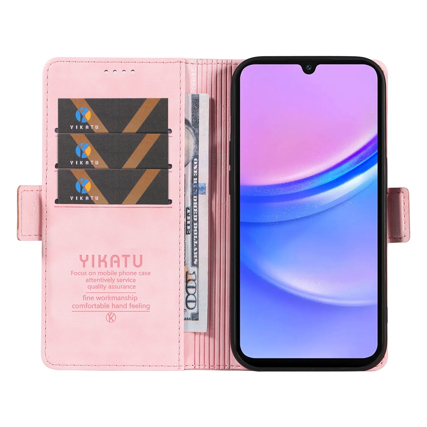 YIKATU YK-007 For Samsung Galaxy A16 5G / A16 4G Case Side Buckle PU Leather Phone Cover Litchi Texture - Pink