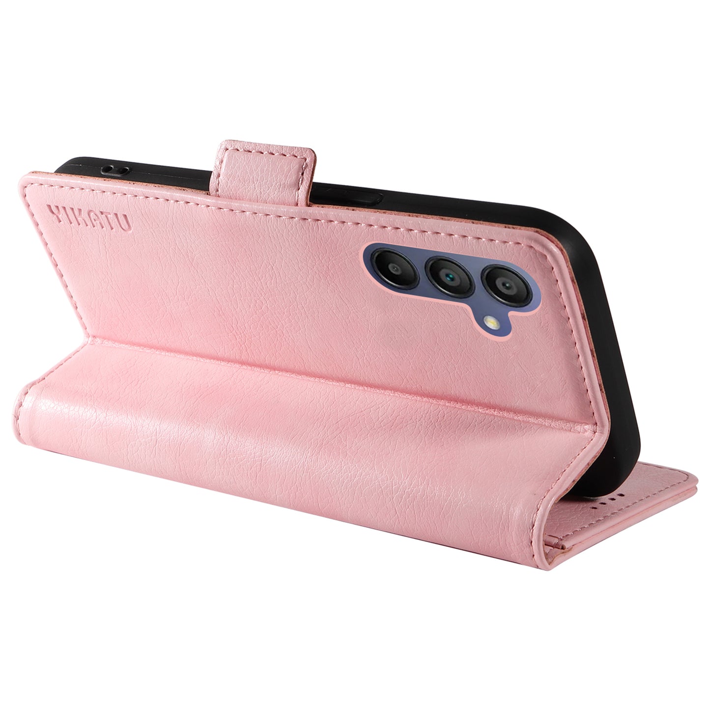 YIKATU YK-007 For Samsung Galaxy A16 5G / A16 4G Case Side Buckle PU Leather Phone Cover Litchi Texture - Pink