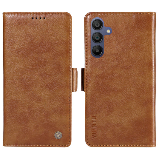 YIKATU YK-007 For Samsung Galaxy A16 5G / A16 4G Case Side Buckle PU Leather Phone Cover Litchi Texture - Brown