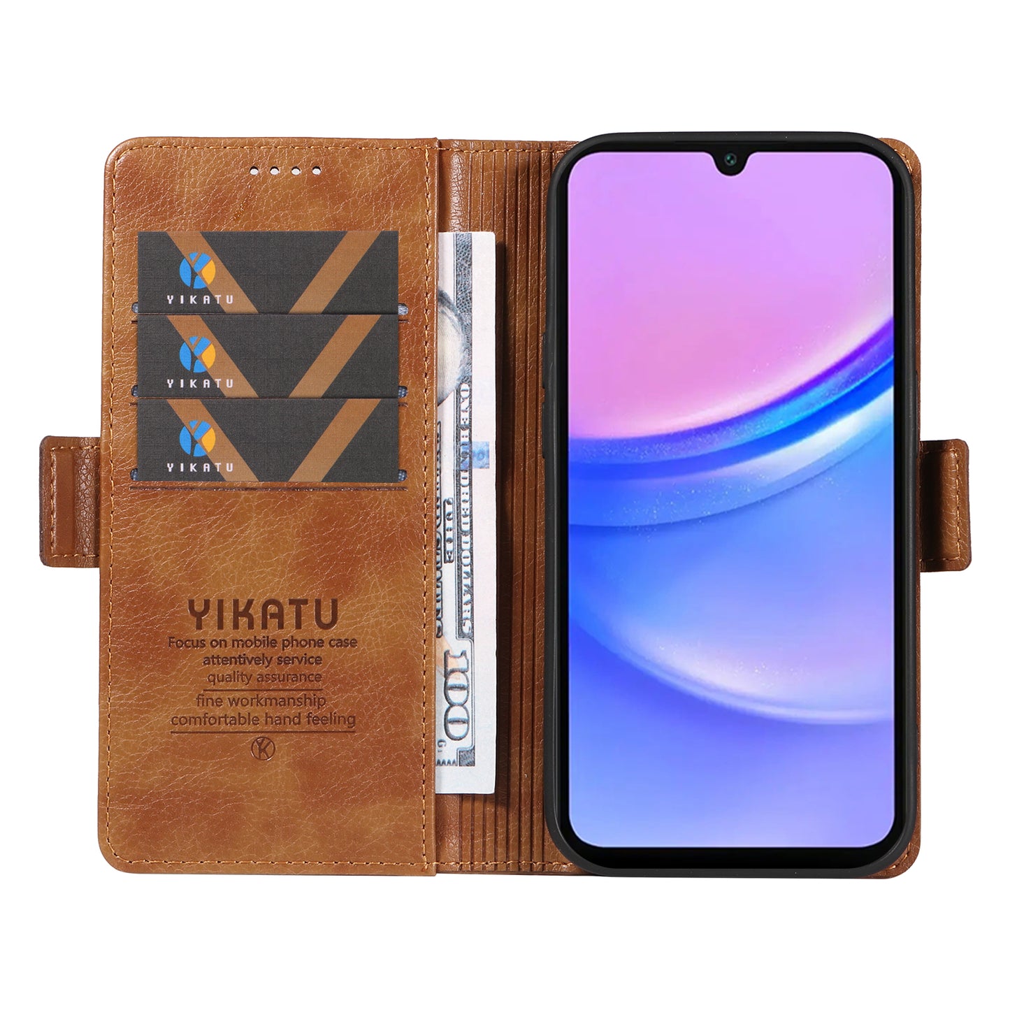 YIKATU YK-007 For Samsung Galaxy A16 5G / A16 4G Case Side Buckle PU Leather Phone Cover Litchi Texture - Brown