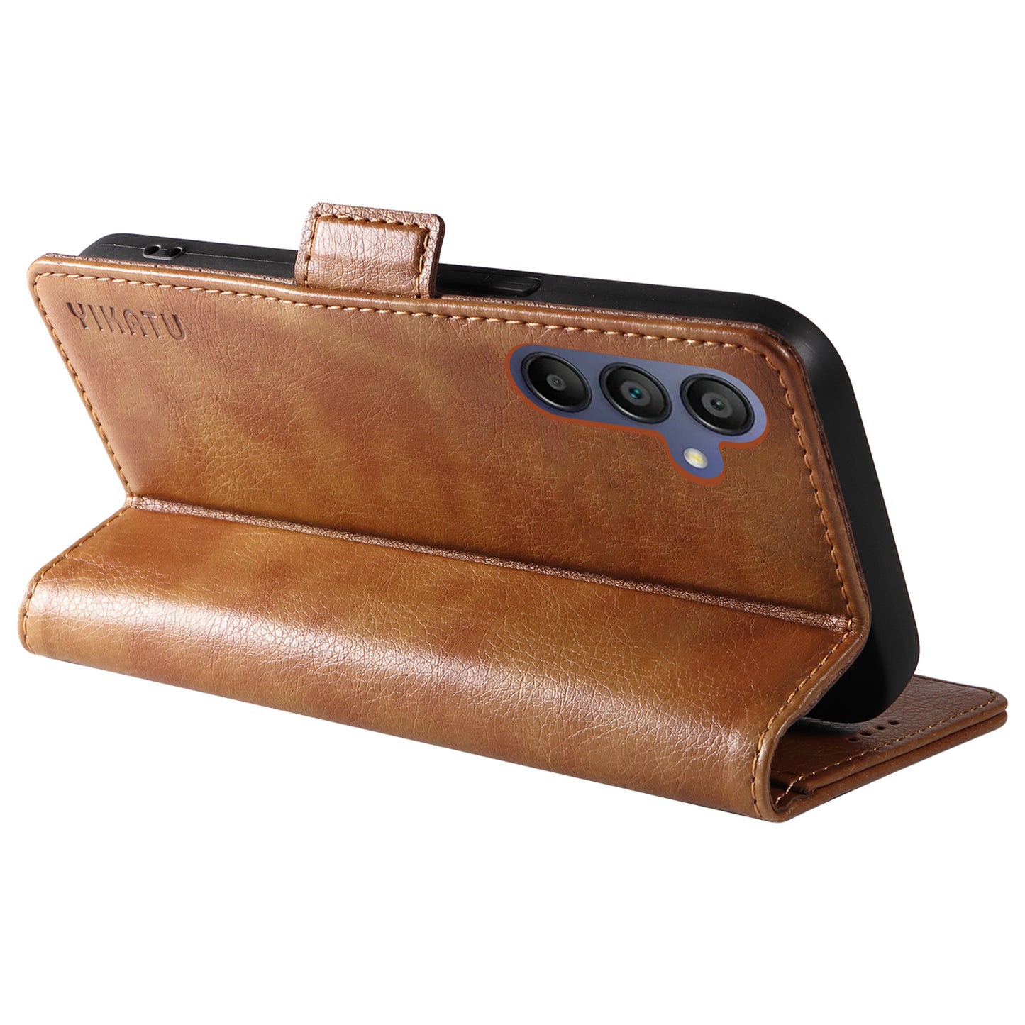 YIKATU YK-007 For Samsung Galaxy A16 5G / A16 4G Case Side Buckle PU Leather Phone Cover Litchi Texture - Brown