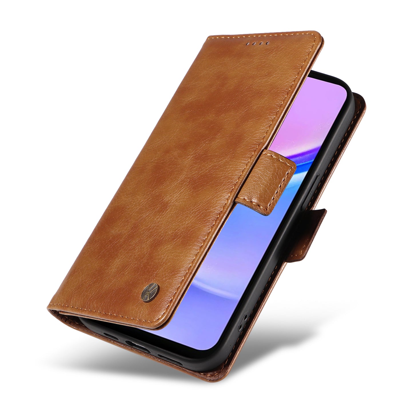 YIKATU YK-007 For Samsung Galaxy A16 5G / A16 4G Case Side Buckle PU Leather Phone Cover Litchi Texture - Brown