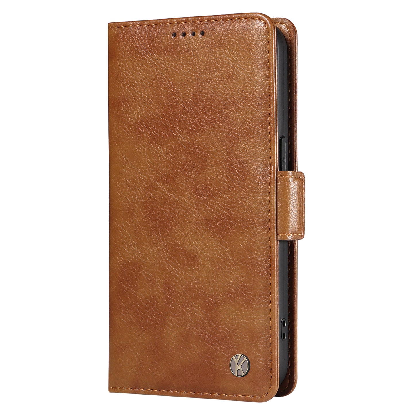YIKATU YK-007 For Samsung Galaxy A16 5G / A16 4G Case Side Buckle PU Leather Phone Cover Litchi Texture - Brown