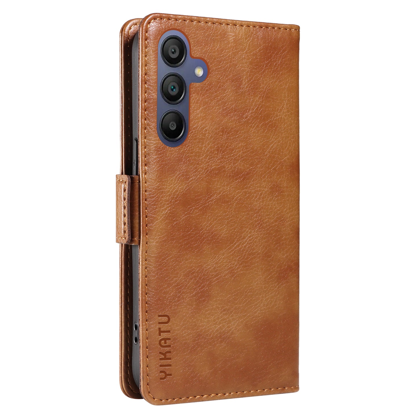 YIKATU YK-007 For Samsung Galaxy A16 5G / A16 4G Case Side Buckle PU Leather Phone Cover Litchi Texture - Brown
