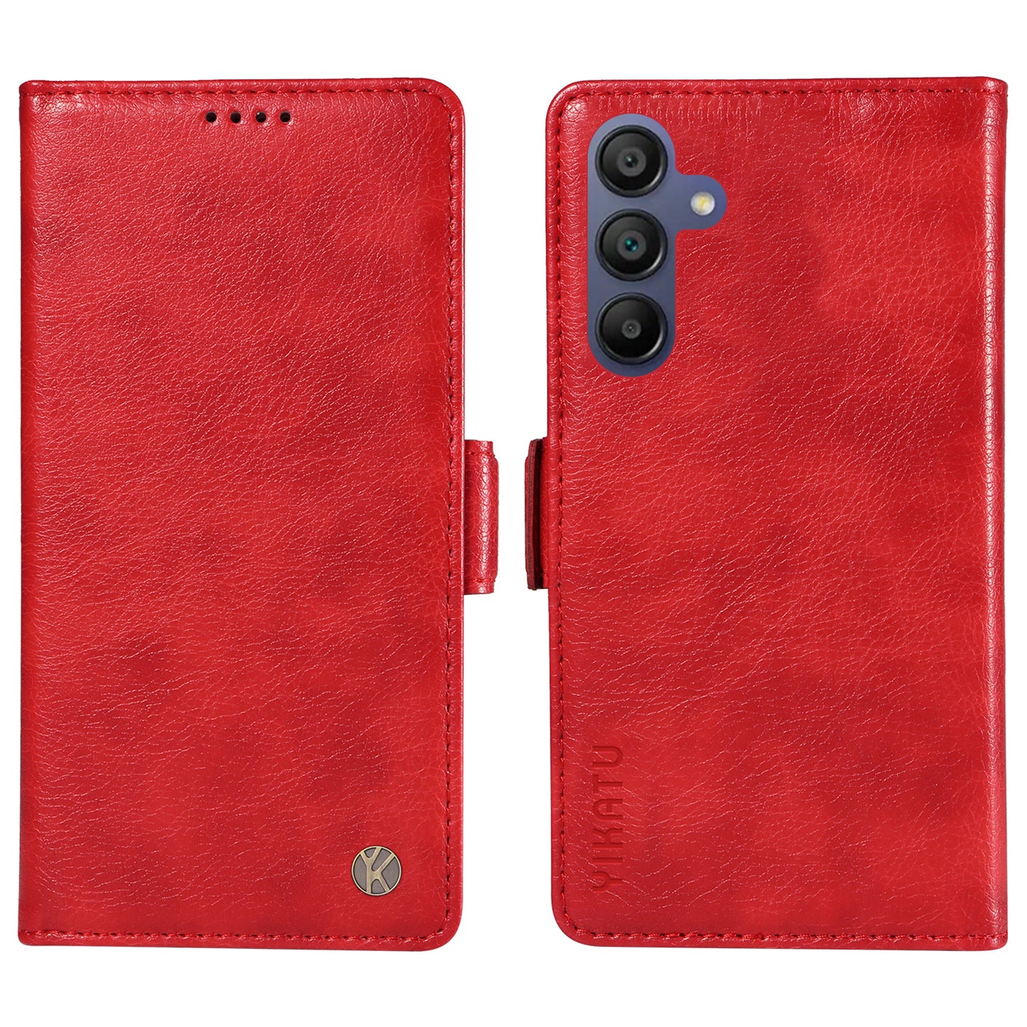 YIKATU YK-007 For Samsung Galaxy A16 5G / A16 4G Case Side Buckle PU Leather Phone Cover Litchi Texture - Red