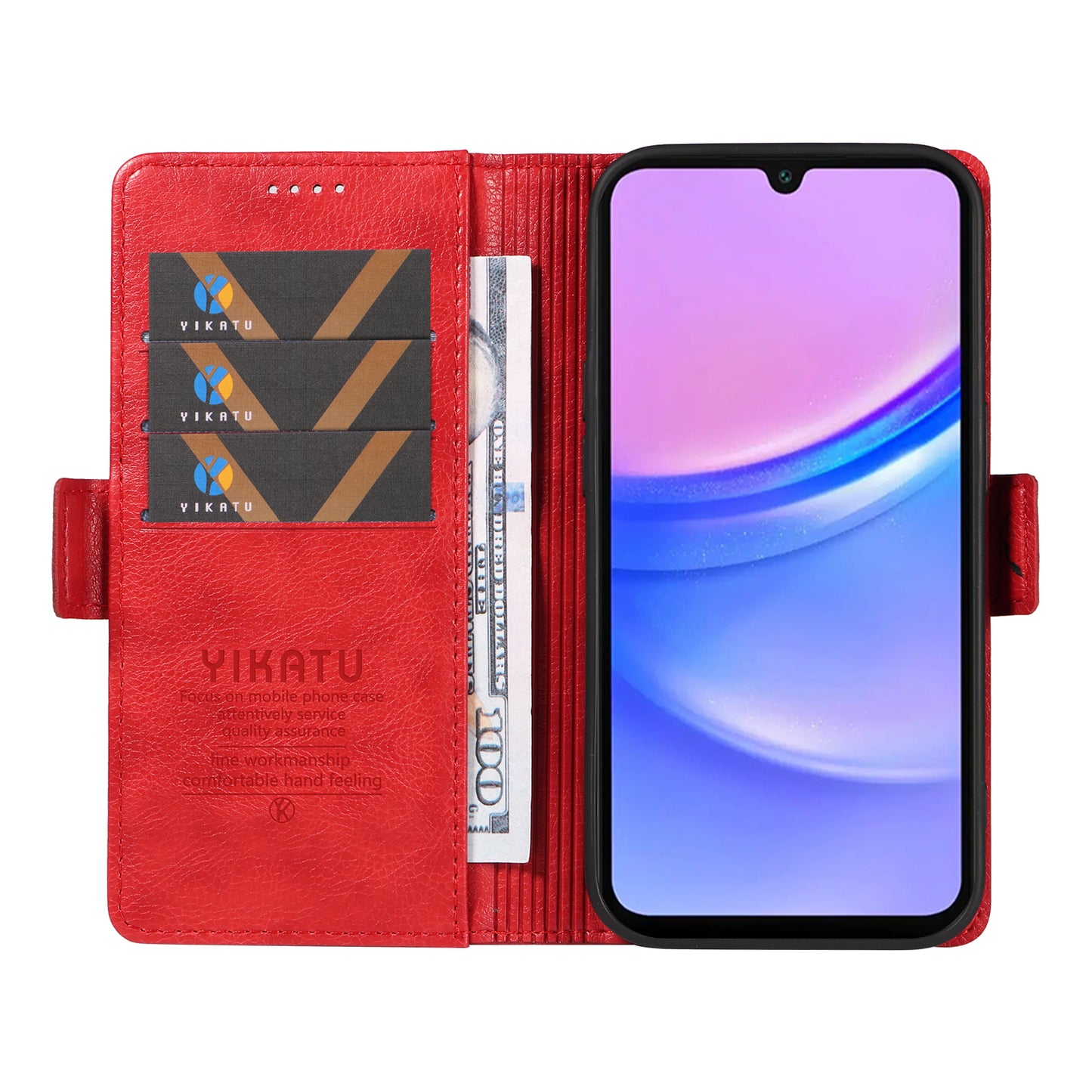 YIKATU YK-007 For Samsung Galaxy A16 5G / A16 4G Case Side Buckle PU Leather Phone Cover Litchi Texture - Red
