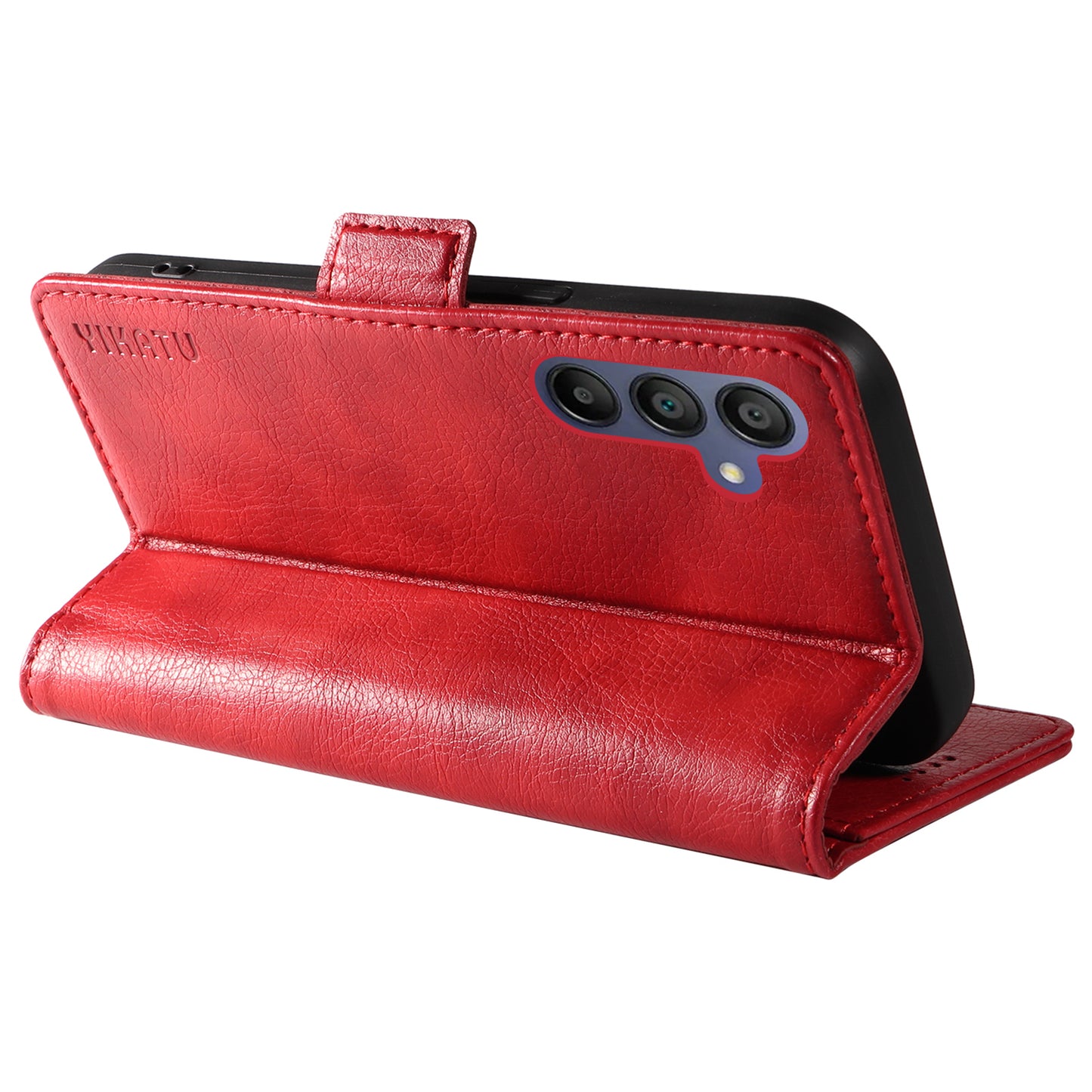 YIKATU YK-007 For Samsung Galaxy A16 5G / A16 4G Case Side Buckle PU Leather Phone Cover Litchi Texture - Red