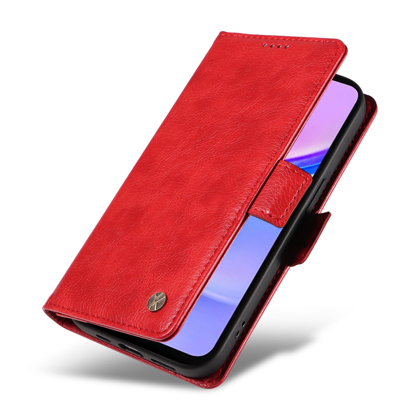 YIKATU YK-007 For Samsung Galaxy A16 5G / A16 4G Case Side Buckle PU Leather Phone Cover Litchi Texture - Red