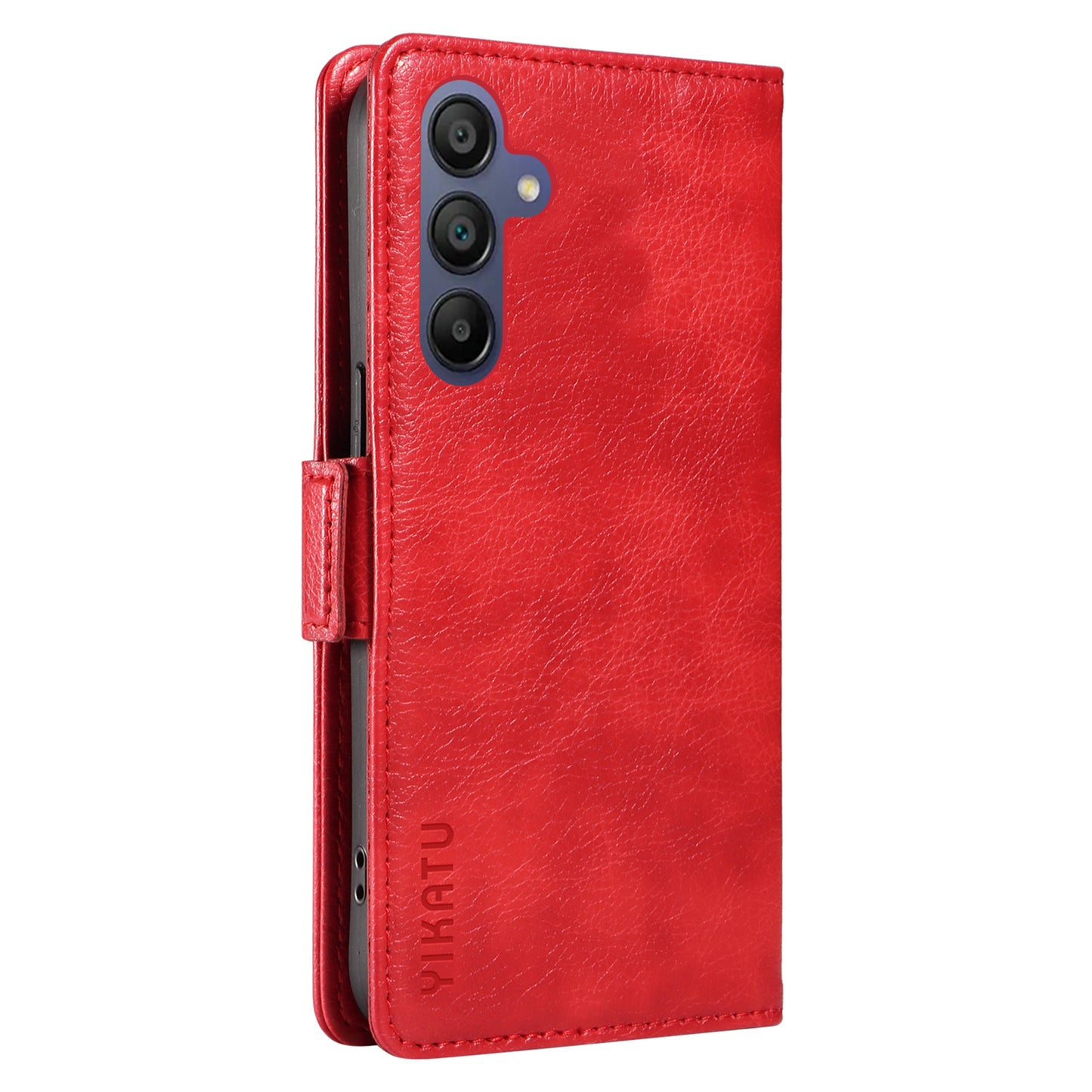 YIKATU YK-007 For Samsung Galaxy A16 5G / A16 4G Case Side Buckle PU Leather Phone Cover Litchi Texture - Red