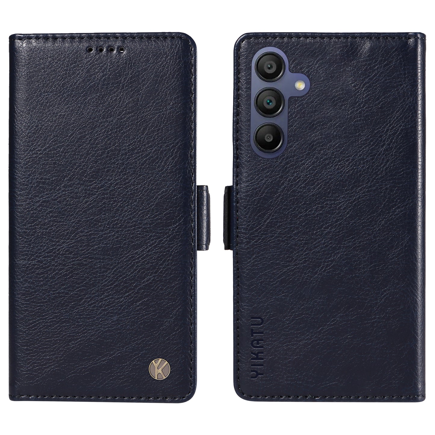 YIKATU YK-007 For Samsung Galaxy A16 5G / A16 4G Case Side Buckle PU Leather Phone Cover Litchi Texture - Navy Blue