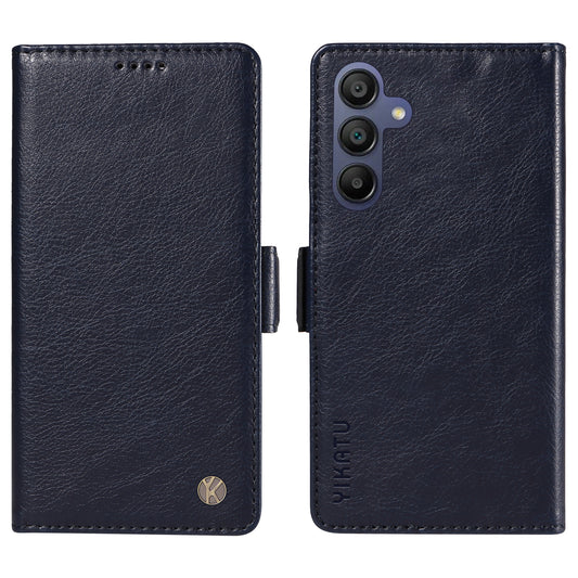 YIKATU YK-007 For Samsung Galaxy A16 5G / A16 4G Case Side Buckle PU Leather Phone Cover Litchi Texture - Navy Blue