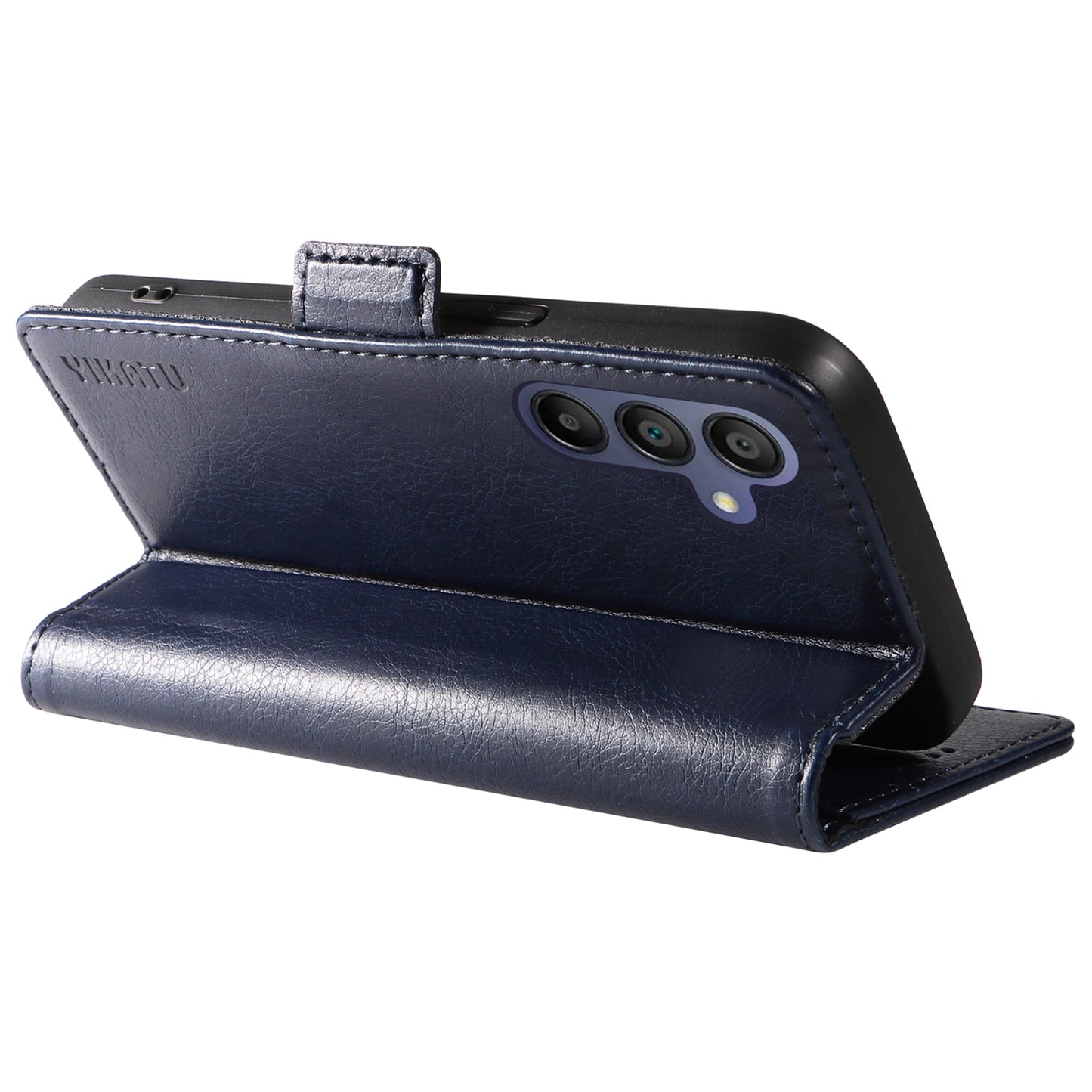YIKATU YK-007 For Samsung Galaxy A16 5G / A16 4G Case Side Buckle PU Leather Phone Cover Litchi Texture - Navy Blue