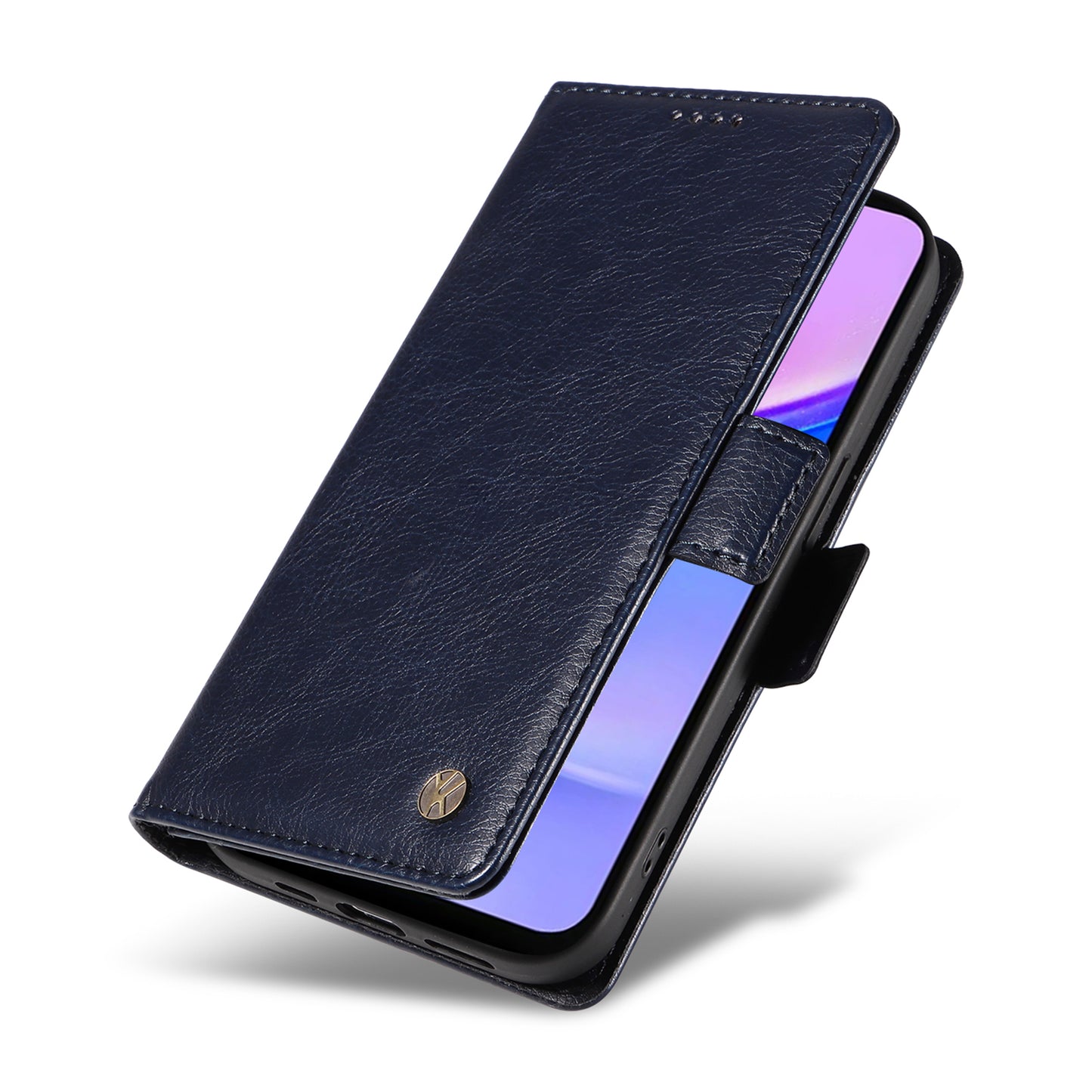 YIKATU YK-007 For Samsung Galaxy A16 5G / A16 4G Case Side Buckle PU Leather Phone Cover Litchi Texture - Navy Blue