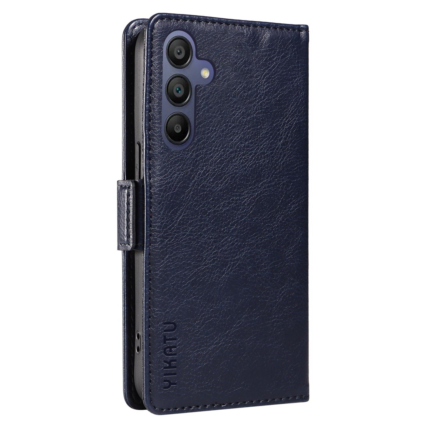 YIKATU YK-007 For Samsung Galaxy A16 5G / A16 4G Case Side Buckle PU Leather Phone Cover Litchi Texture - Navy Blue
