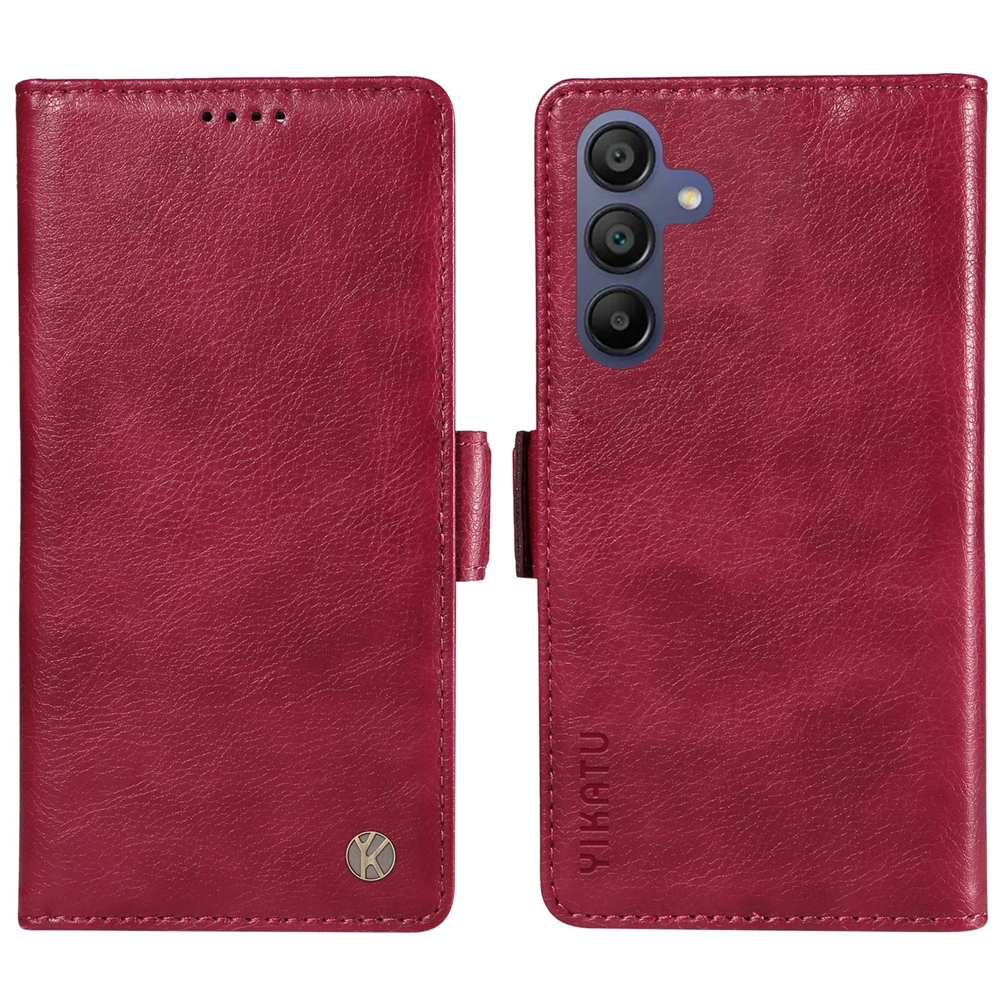 YIKATU YK-007 For Samsung Galaxy A16 5G / A16 4G Case Side Buckle PU Leather Phone Cover Litchi Texture - Wine Red