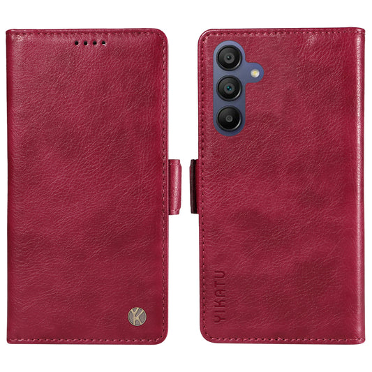 YIKATU YK-007 For Samsung Galaxy A16 5G / A16 4G Case Side Buckle PU Leather Phone Cover Litchi Texture - Wine Red