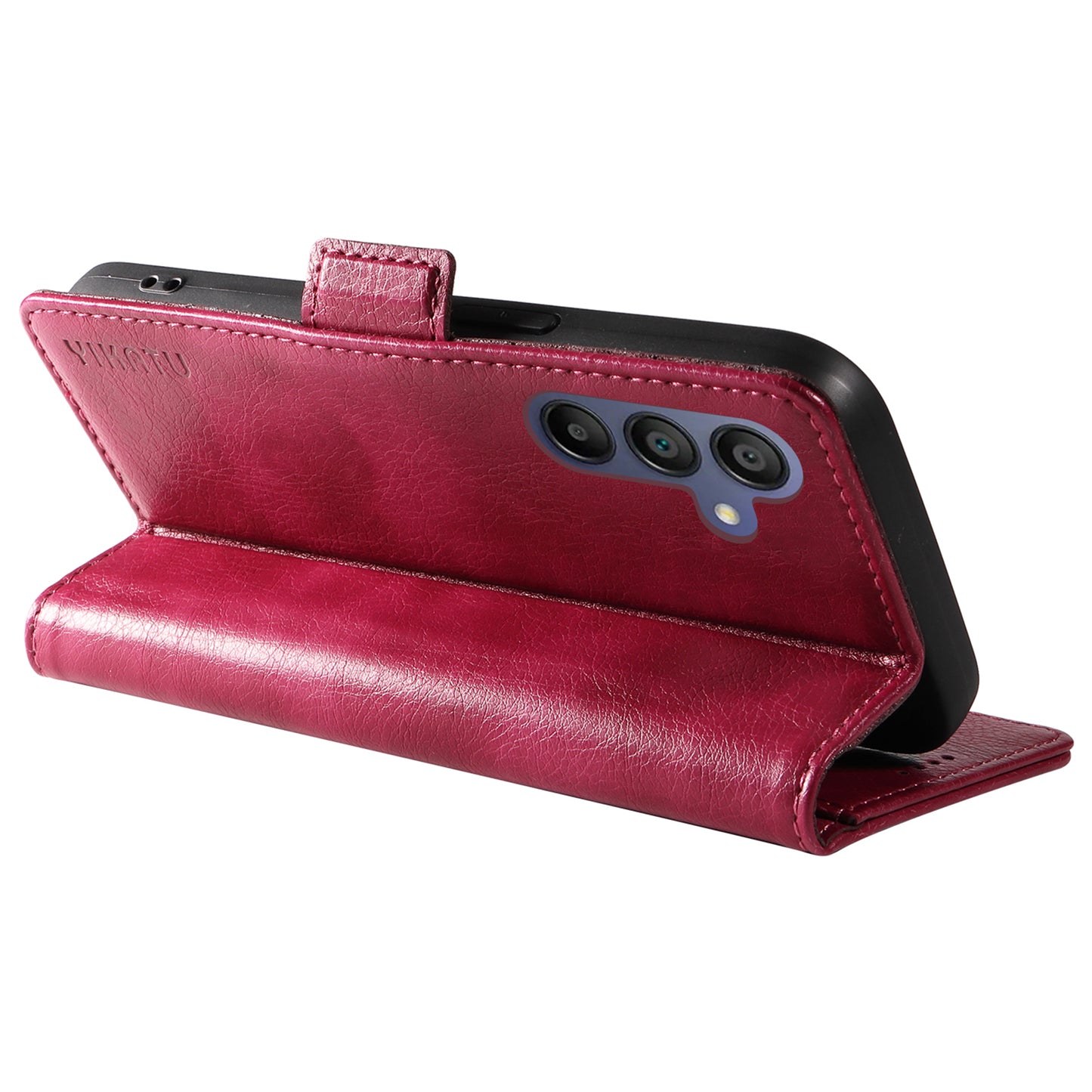 YIKATU YK-007 For Samsung Galaxy A16 5G / A16 4G Case Side Buckle PU Leather Phone Cover Litchi Texture - Wine Red
