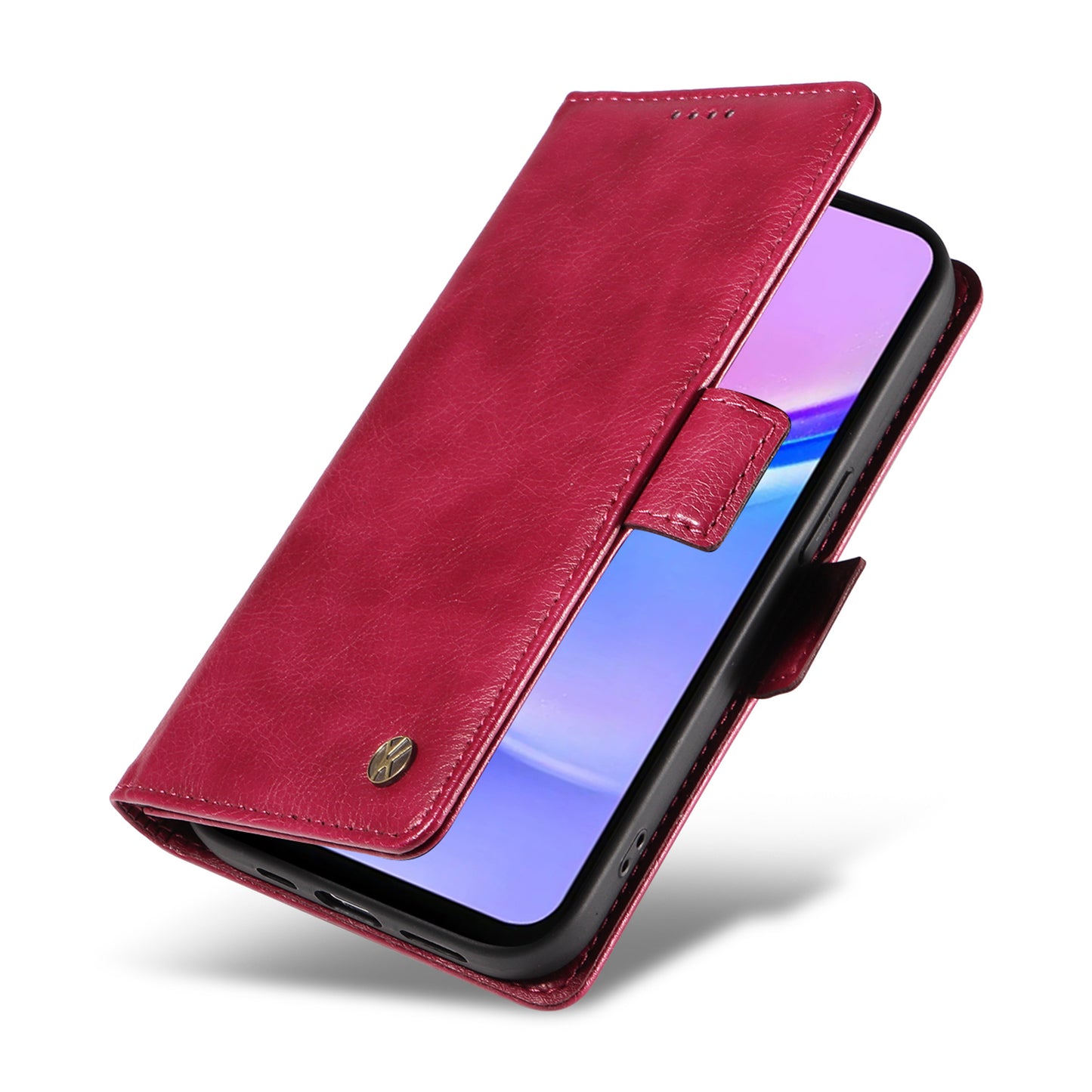 YIKATU YK-007 For Samsung Galaxy A16 5G / A16 4G Case Side Buckle PU Leather Phone Cover Litchi Texture - Wine Red